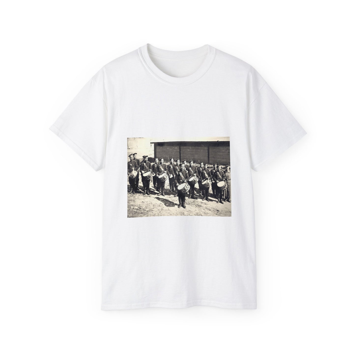 Vladimir, Vokzalnaya Street. A platoon of drummers 10 of the Little Russian Grenadier Regiment. White T-Shirt Gildan 2000 Cotton Unisex