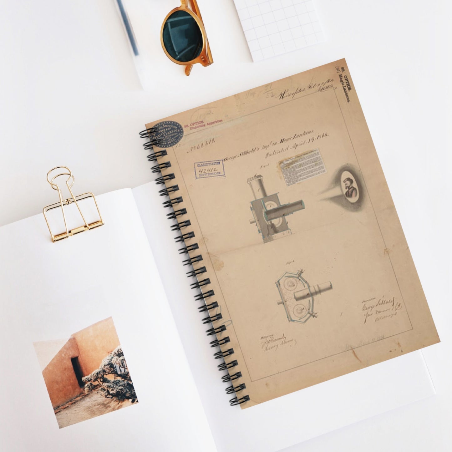Patent drawing - Drawing of Improvement in Magic Lanterns Public domain  image Spiral Bound Ruled Notebook with Printed Cover