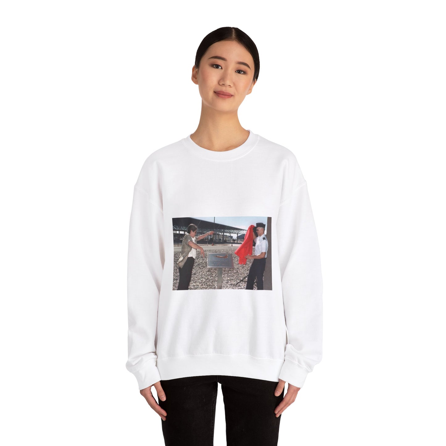 In memory of US Air Force MASTER Sergeant Jamie Solomon, US Air Force Brigadier General Mensching and Mrs. Solomon unveil the dedication of the new POL facilities in Tucson, Arizona White Heavy Blend Adult Crew Neck SweatShirt