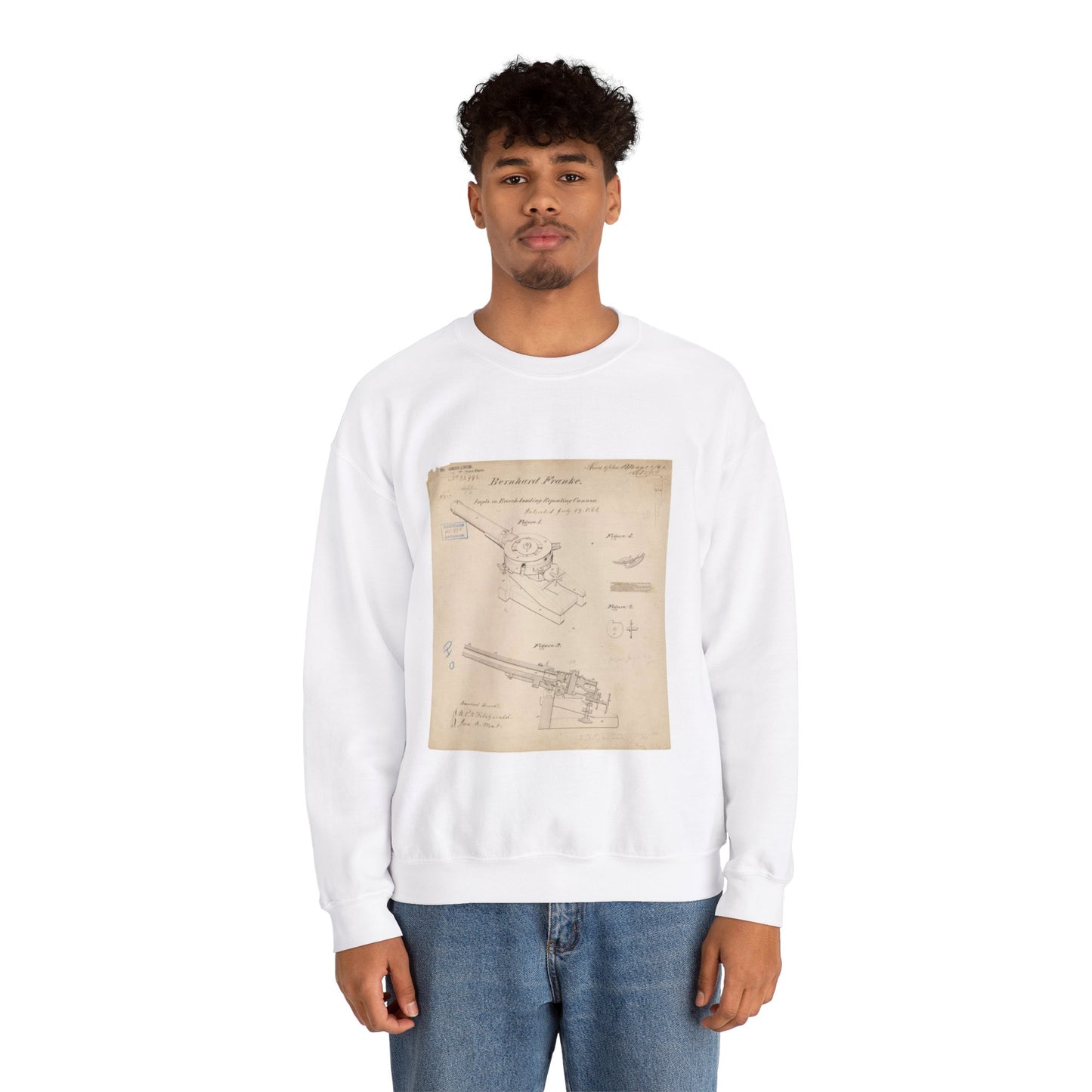 Patent drawing - Drawing of Improvements in Breech-Loading Repeating Cannon Public domain  image White Heavy Blend Adult Crew Neck SweatShirt