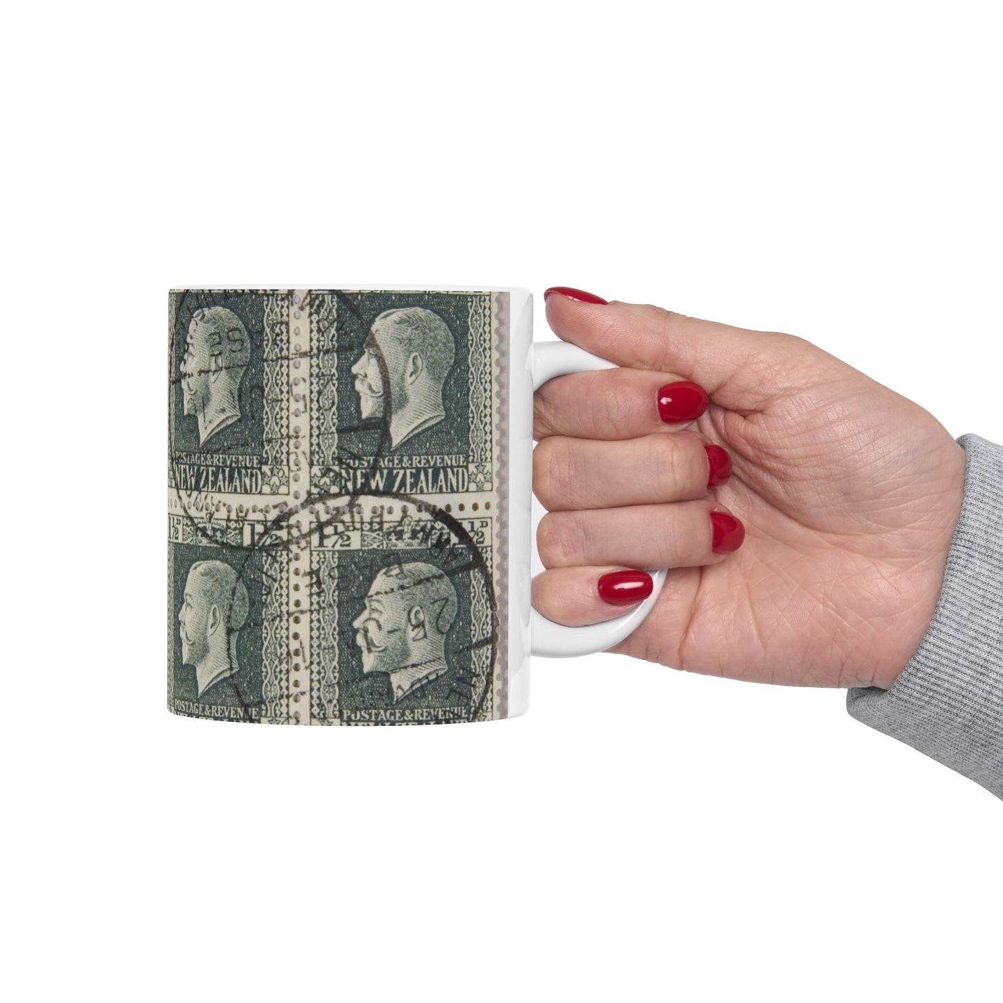 Block of one and a half penny 'King George V' definitive stamps in grey slate Beautiful Novelty Ceramic Coffee Mug 11oz