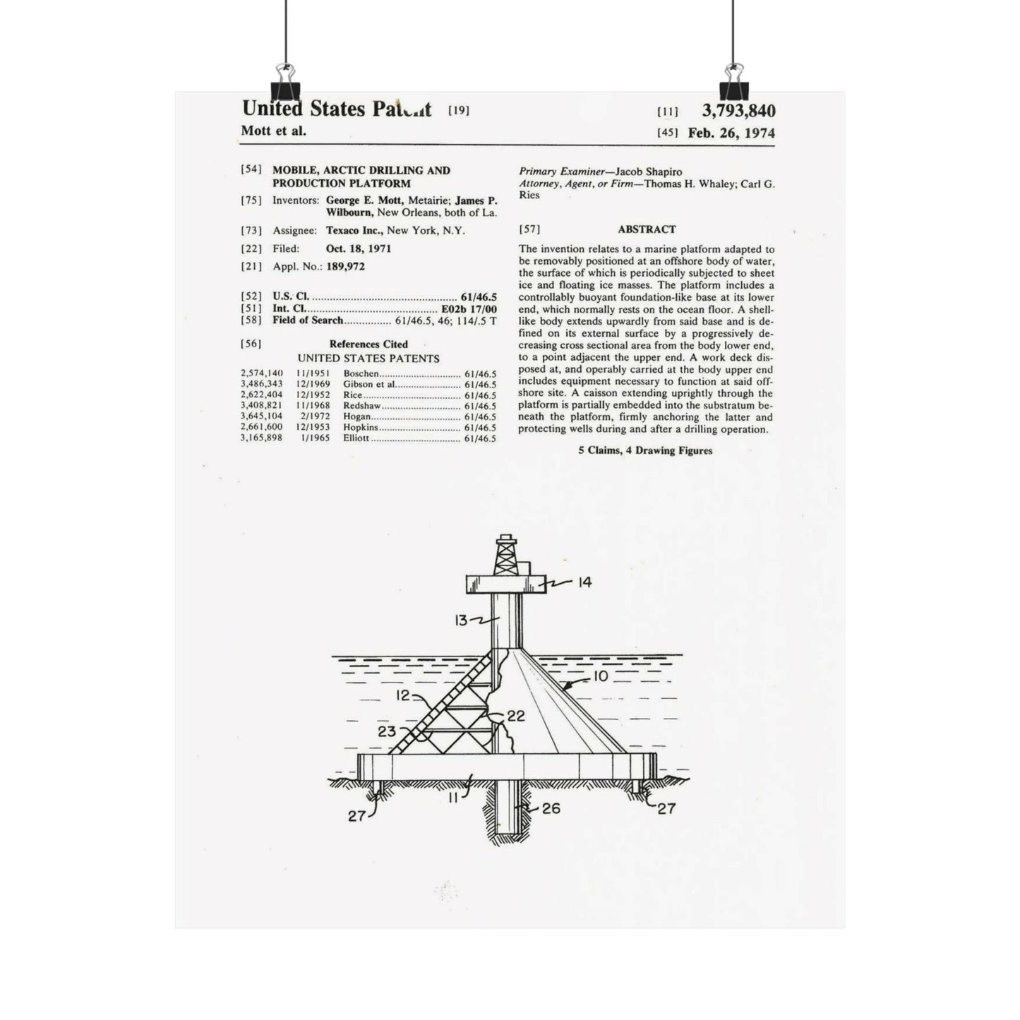 Patent Case File No. 3,793,840, Mobile Arctic Drilling and Production Platform, Inventor(s)- George E. Mott and James P. Wilbourn. - DPLA - 8f260bf2cd8926afbf4da017454f39b3 (page 6) High Quality Matte Wall Art Poster for Home, Office, Classroom