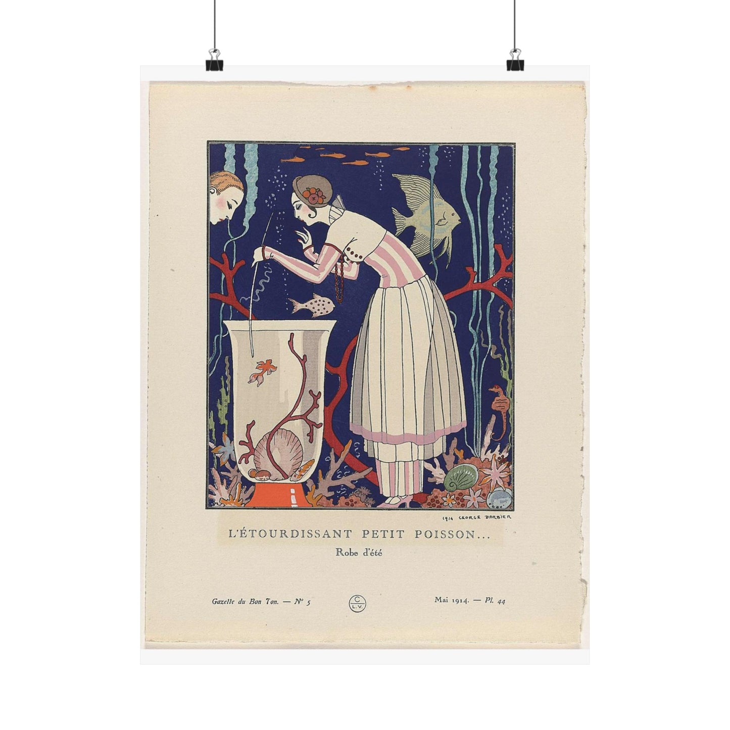 Gazette du Bon Ton, 1914 - No. 5, Pl. 44: L'étourdissant petit poisson (...) / Robe d'été High Quality Matte Wall Art Poster for Home, Office, Classroom