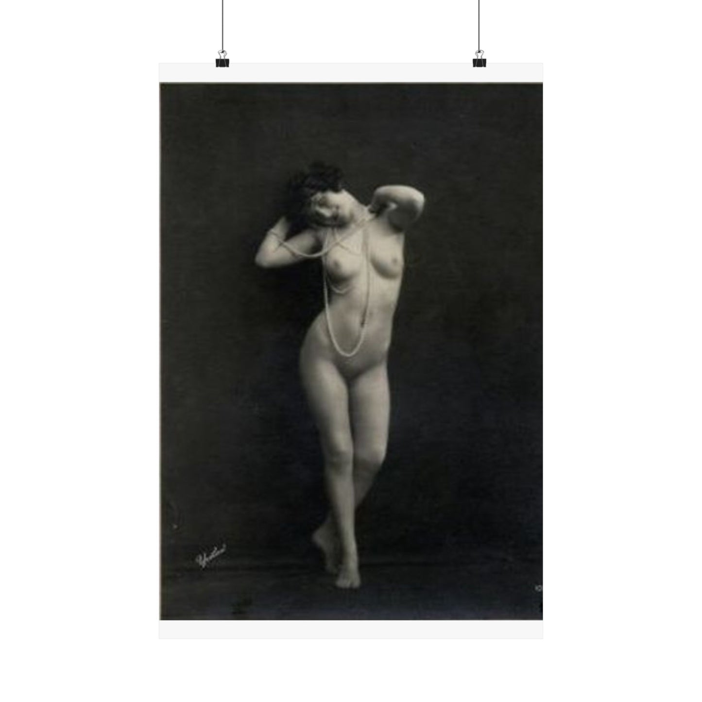 Erotic Art: WALERY - An old photo of a naked woman with pearls High Quality Matte Wall Art Poster for Home, Office, Classroom