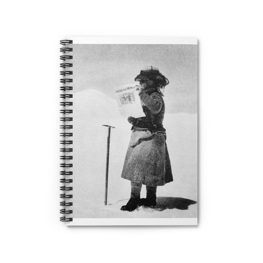FannyBullockWorkmanVotesWomen - A woman standing in the snow holding a sign Spiral Bound Ruled Notebook with Printed Cover