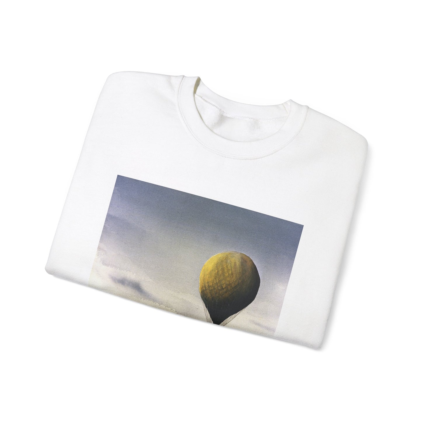 Artwork: "T.S.C. Lowe's Ballon Tethered at 1,000 Feet Above the York River in 1862". Artist: John McCoy White Heavy Blend Adult Crew Neck SweatShirt