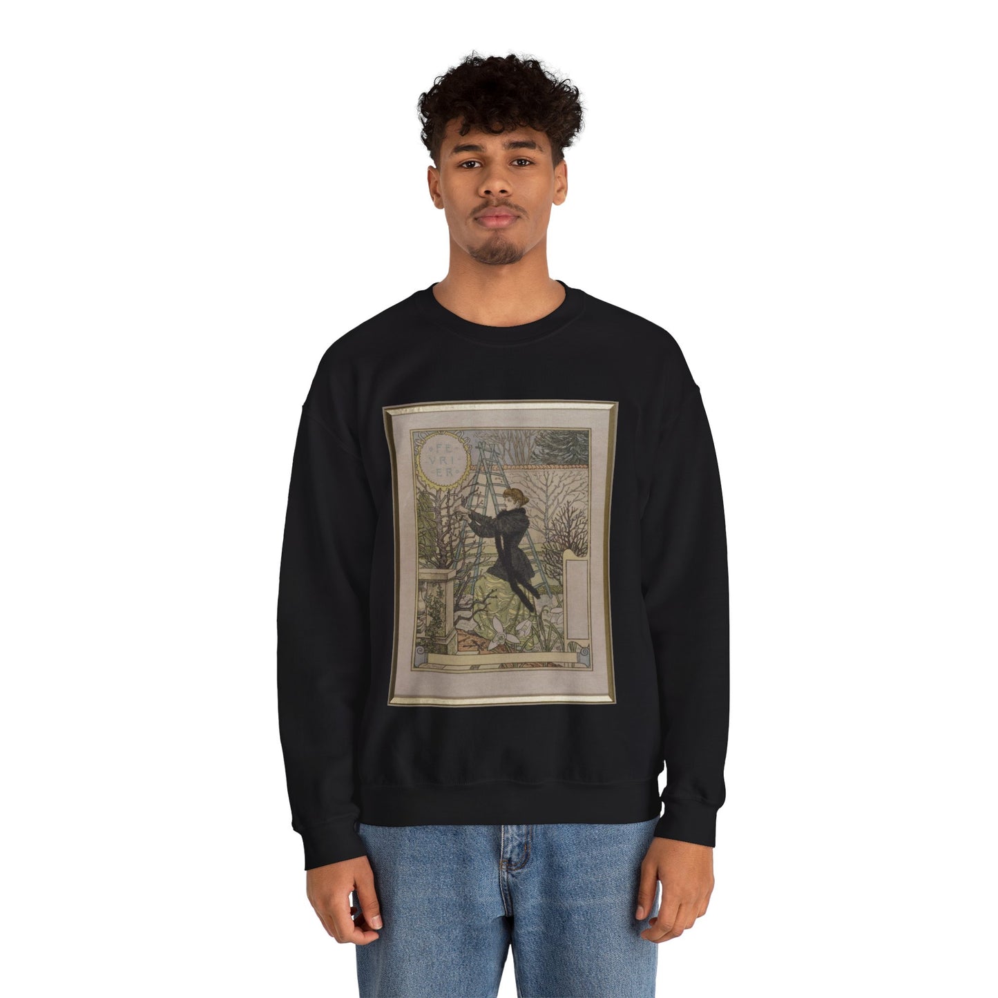 Eugène Samuel Grasset  - Février Black Heavy Blend Adult Crew Neck SweatShirt