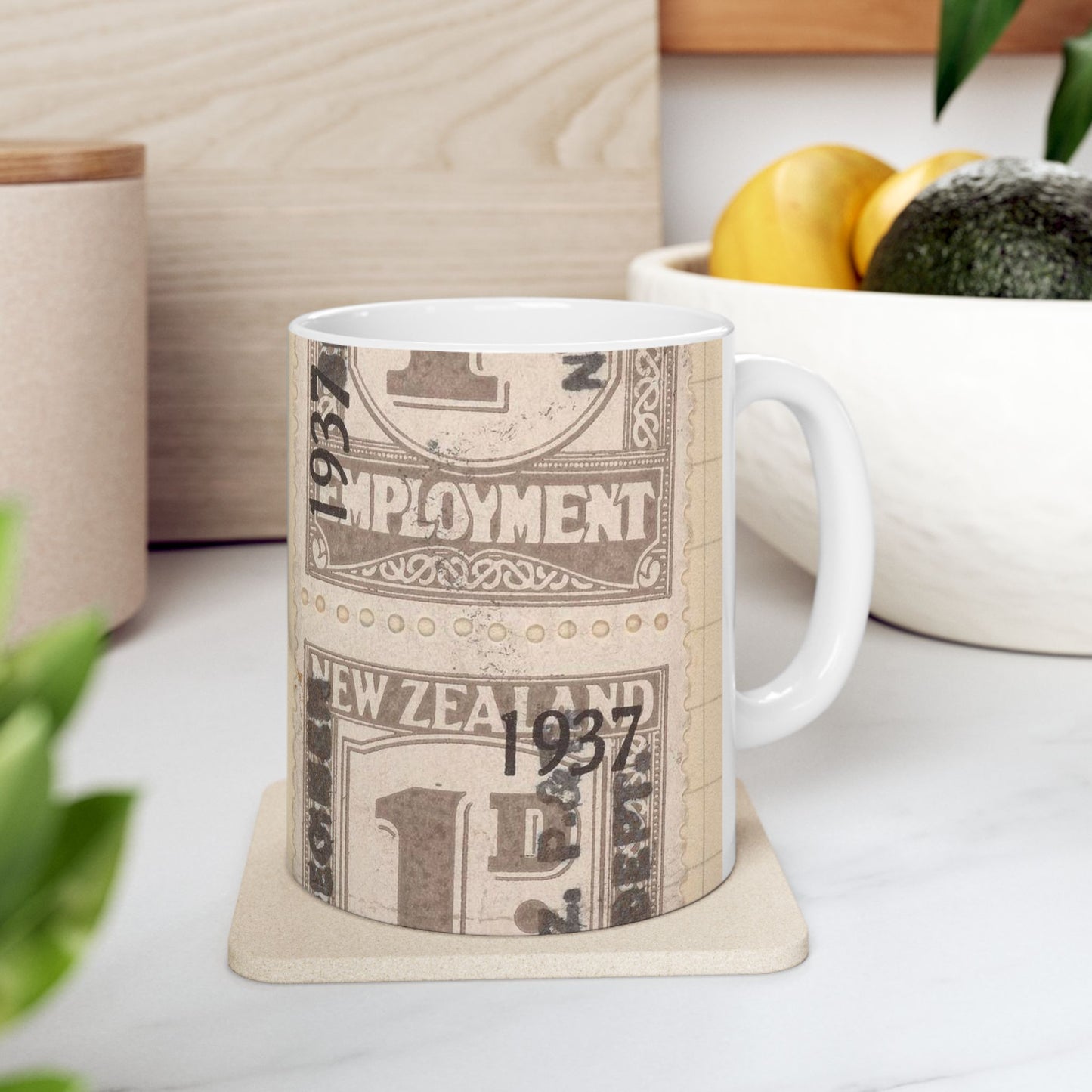 Block of one penny Unemployment Relief stamps overprinted '1937' and 'Specimen' Beautiful Novelty Ceramic Coffee Mug 11oz