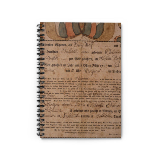 Frakturs illumination - George Nolf, Pennsylvania Spiral Bound Ruled Notebook with Printed Cover