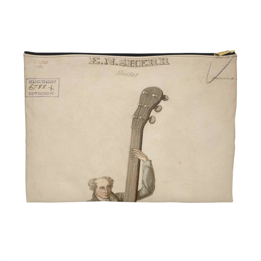 Patent drawing - Drawing of a Harp Guitar Public domain  image Large Organizer Pouch with Black Zipper