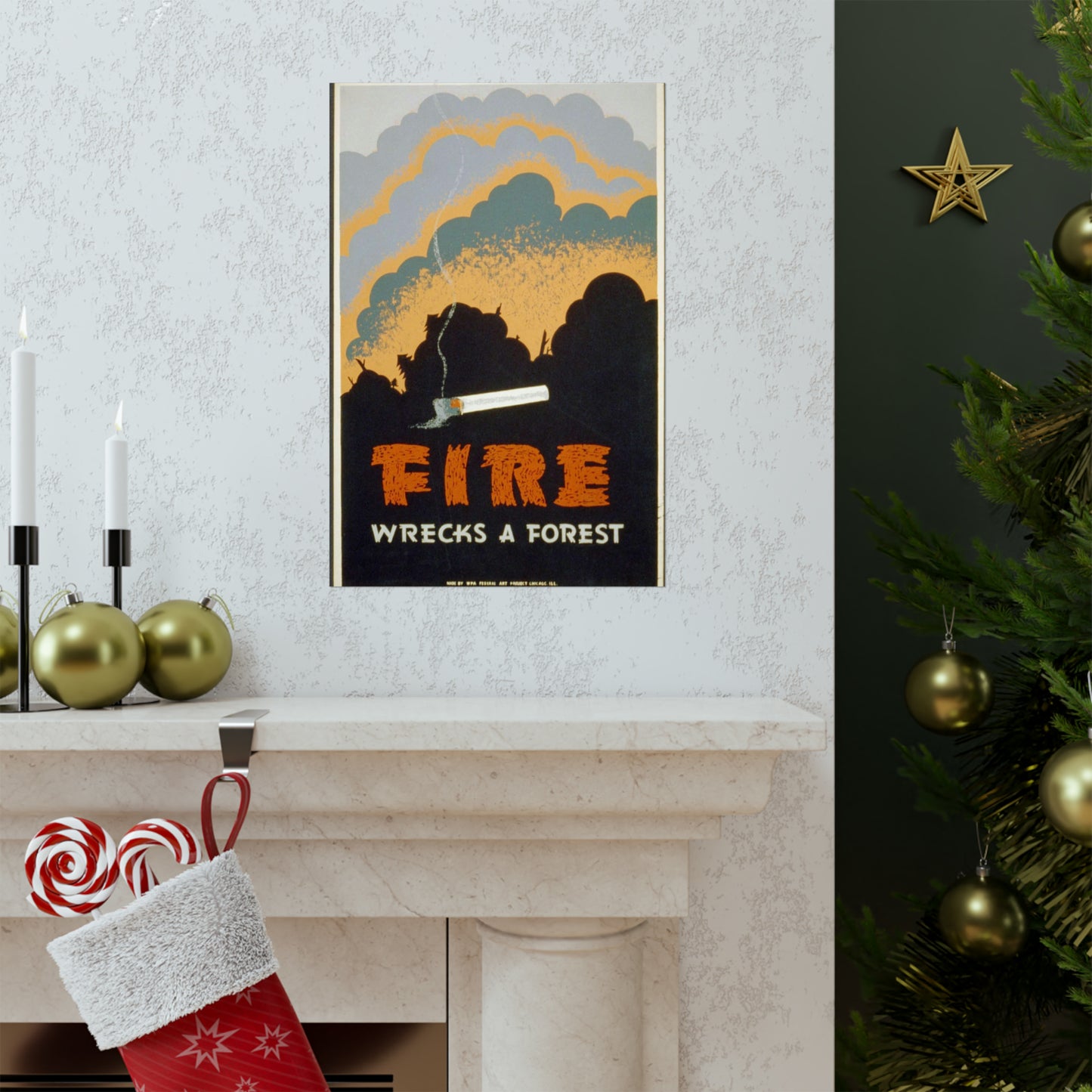 Fire wrecks a forest, Art Deco Poster High Quality Matte Wall Art Poster for Home, Office, Classroom