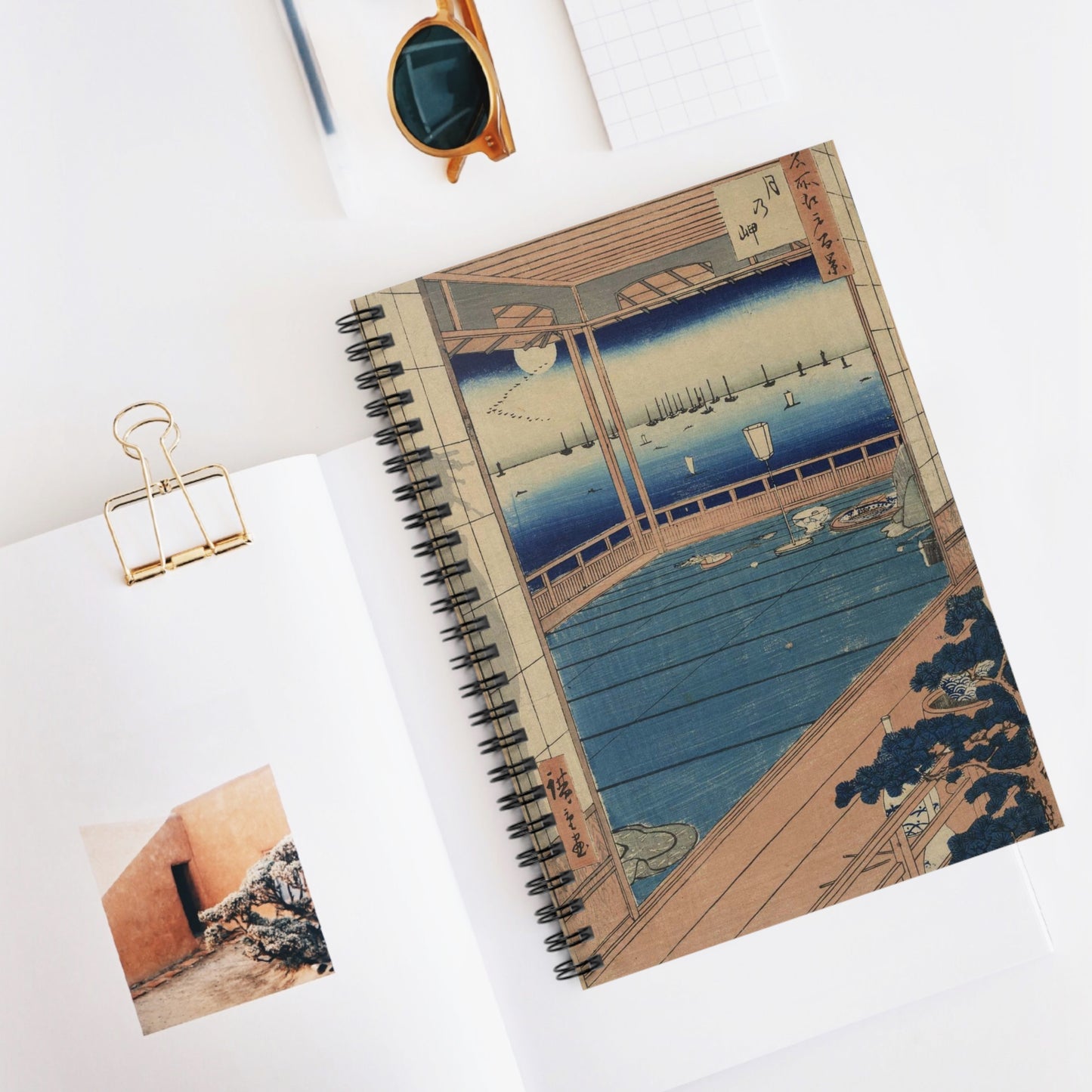 Tsuki no misaki, Andō Hiroshige - Ukiyo e print Spiral Bound Ruled Notebook with Printed Cover