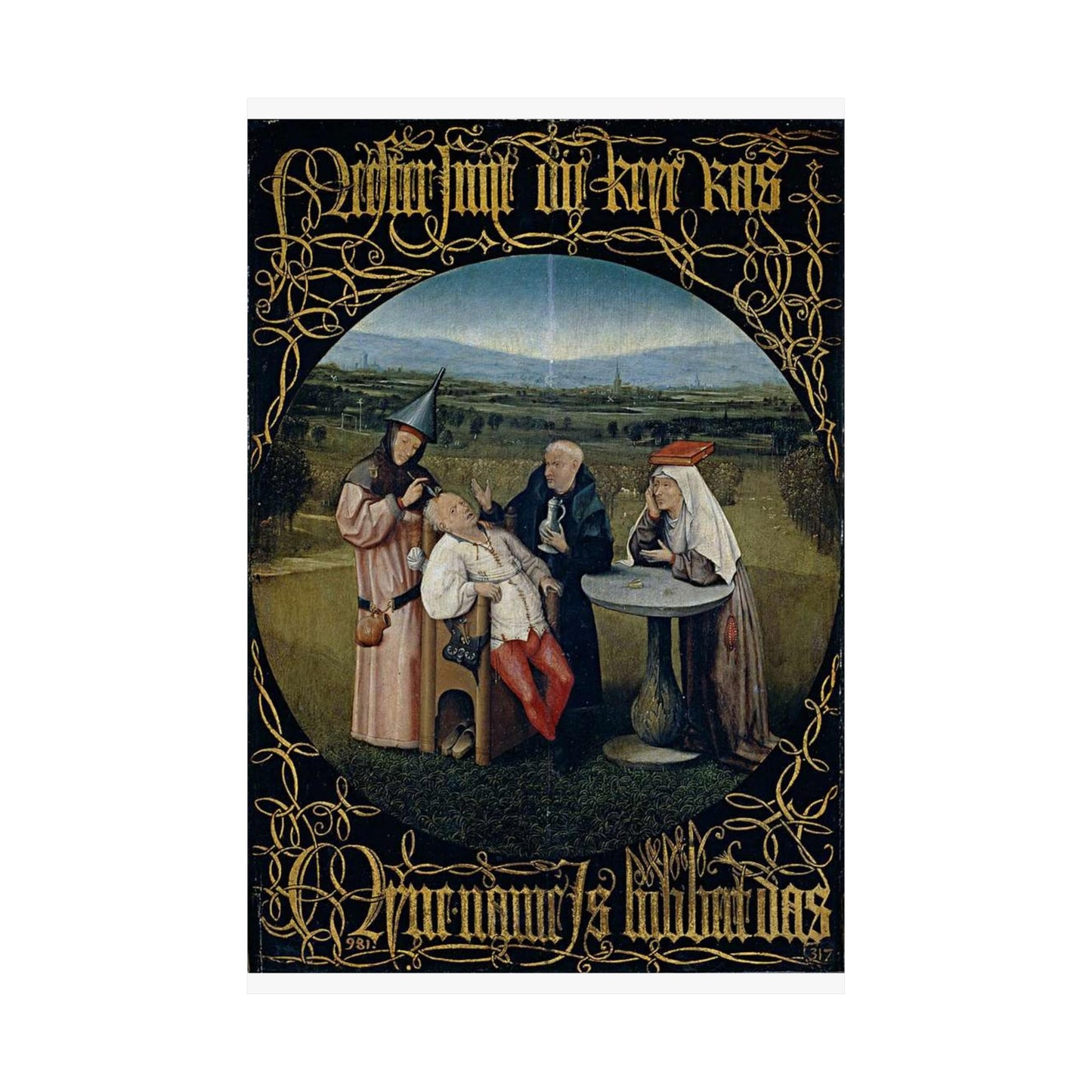 Hieronymus Bosch 053 - A painting of a group of people sitting around a table High Quality Matte Wall Art Poster for Home, Office, Classroom