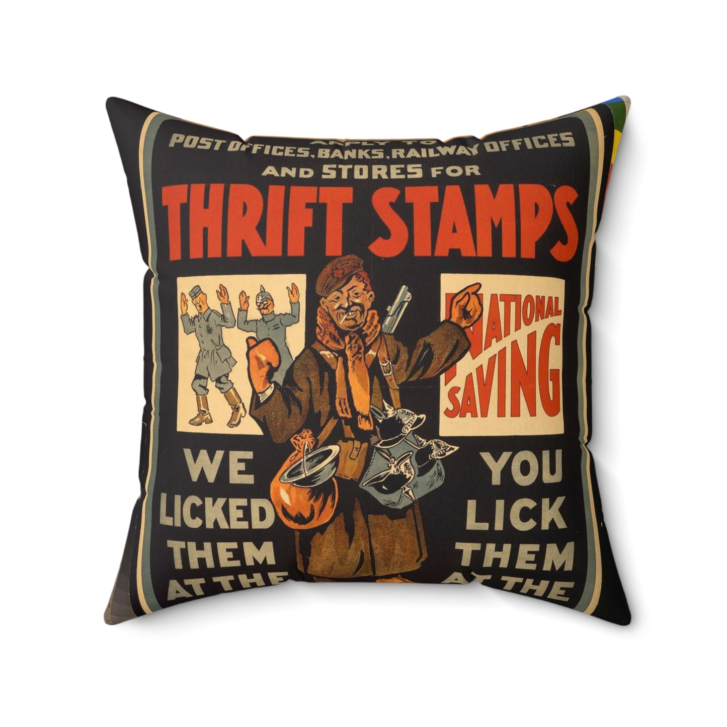 Thrift stamps. We licked them at the front, you lick them at the back Decorative Accent Square Pillow