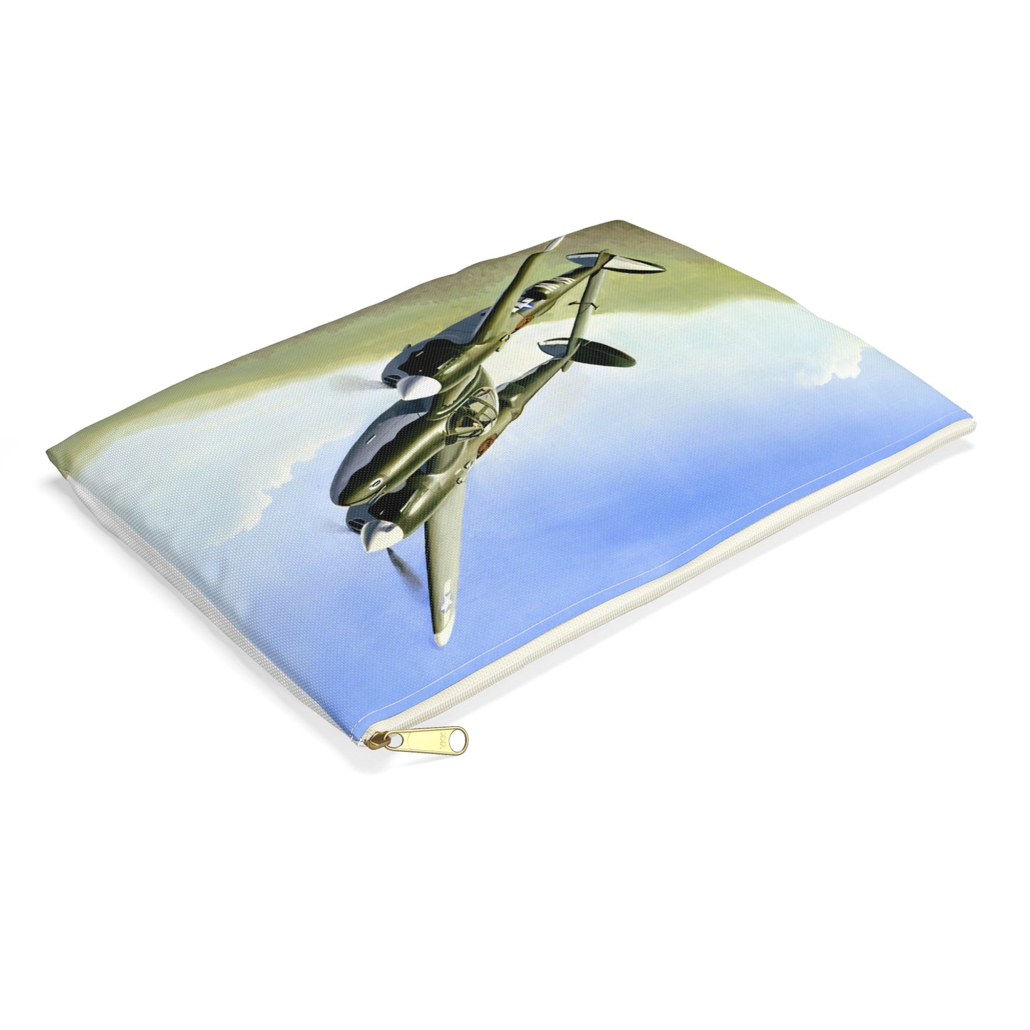 Artwork: "P-38 Lightning Artist: Dick Kramer (US Air Force Art Collection) Large Organizer Pouch with Black Zipper
