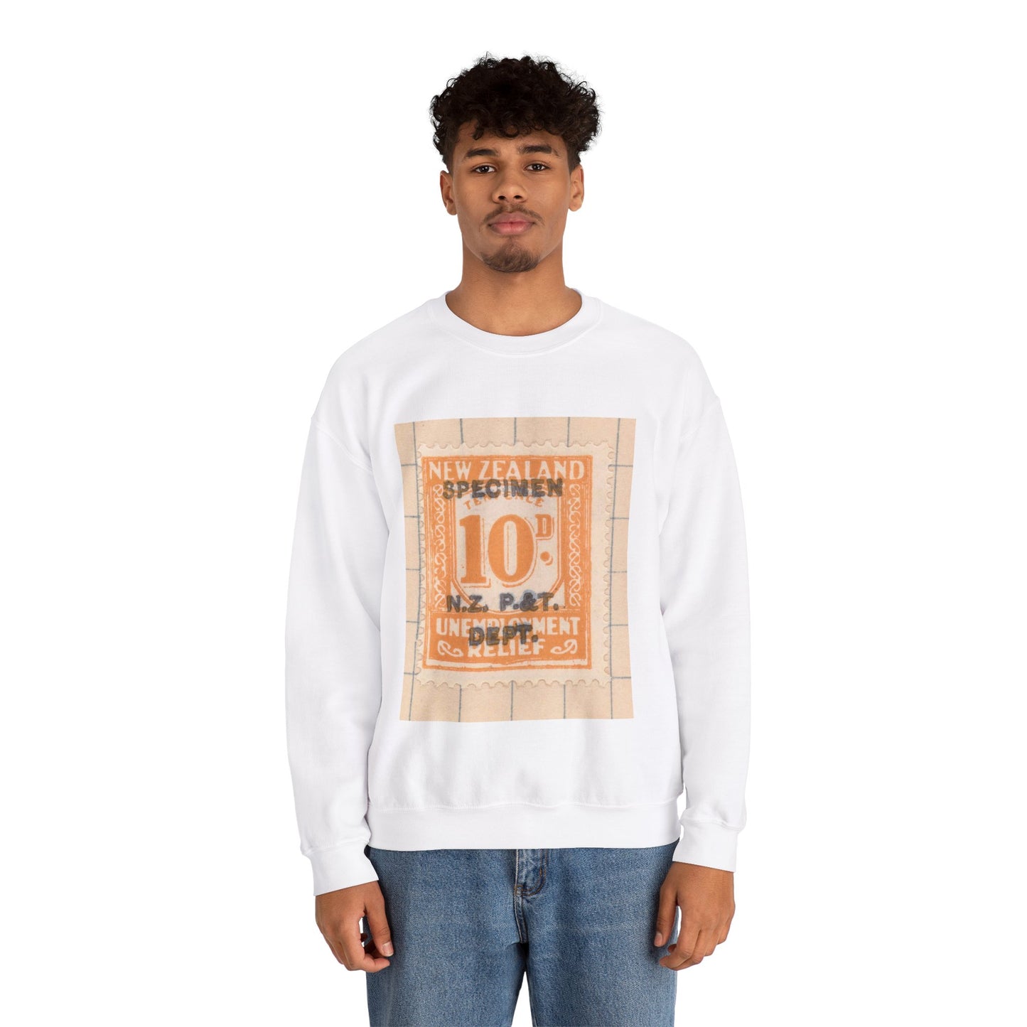 Ten penny Unemployment Relief stamp overprinted 'Specimen' White Heavy Blend Adult Crew Neck SweatShirt