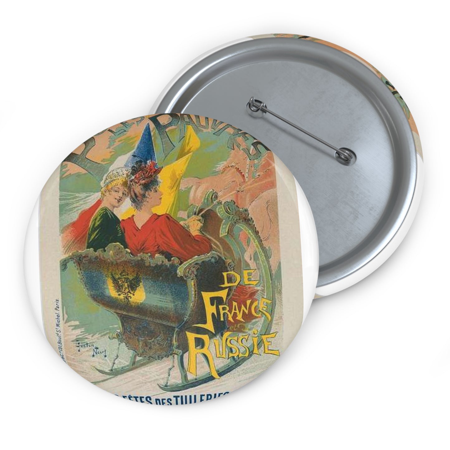 Affiches pour les grandes fêtes des Tuileries, "Pour les pauvres de France et de Russie". Pin Buttons with Crisp Design