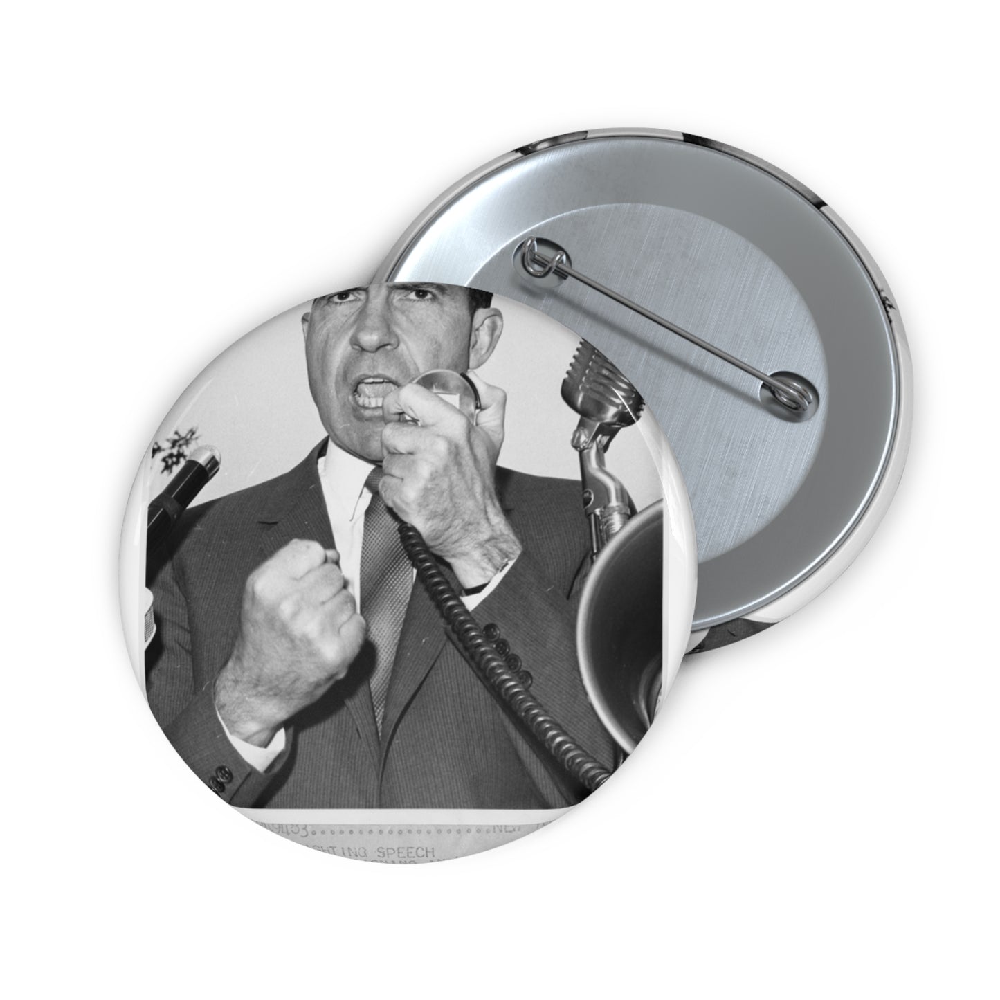 Richard Nixon clinches his fist as he addresses his first audience in Long Island, New York Pin Buttons with Crisp Design