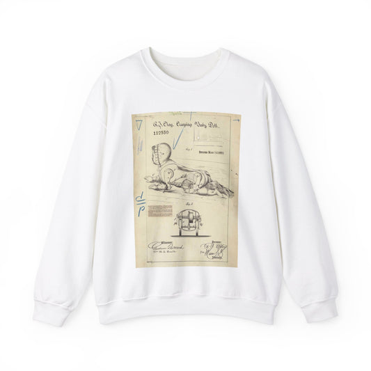 Patent drawing - Drawing of Creeping Baby Doll Public domain  image White Heavy Blend Adult Crew Neck SweatShirt
