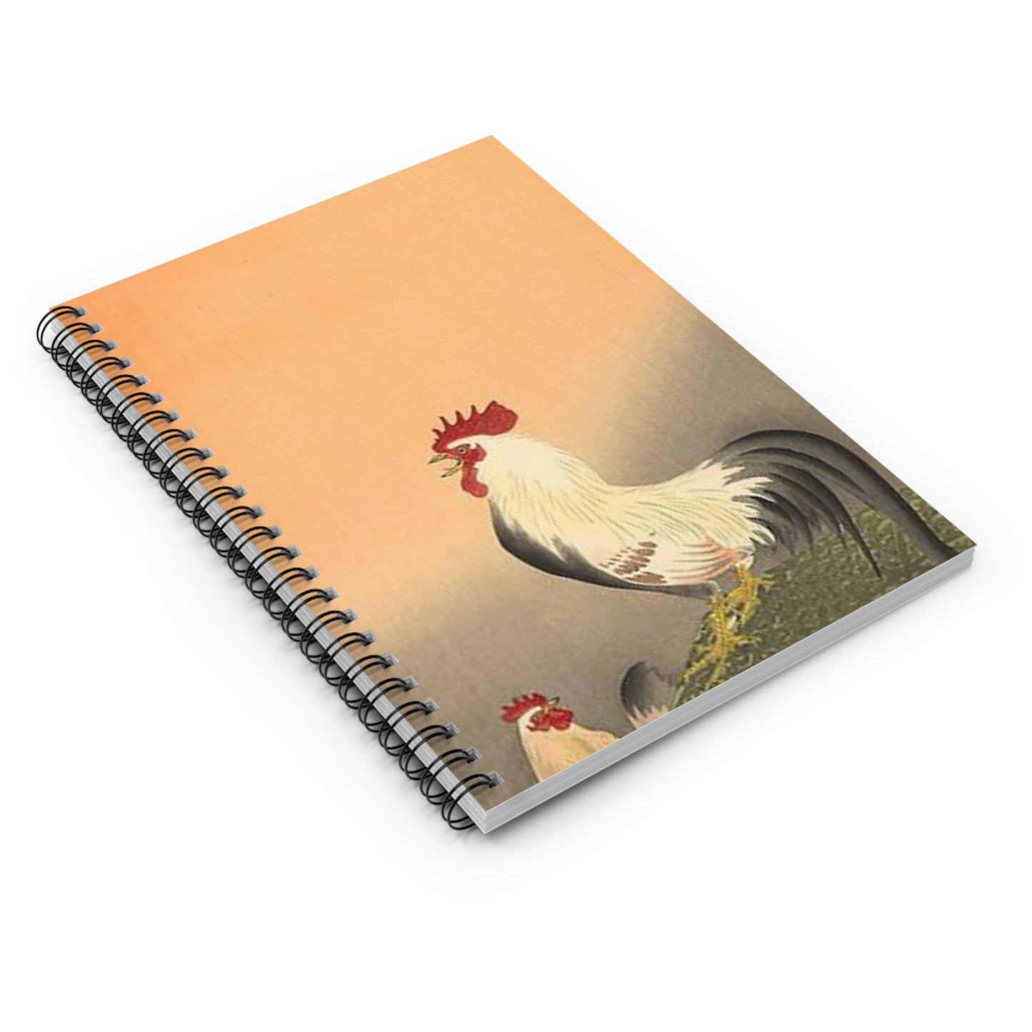 Koson - rooster-and-hen-at-sunrise, Ohara Koson Spiral Bound Ruled Notebook with Printed Cover