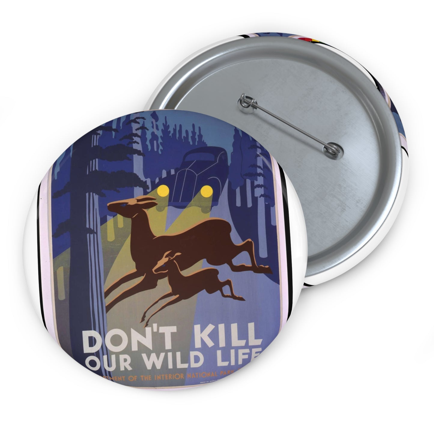 Don't kill our wild life - Art Deco public domain image Pin Buttons with Crisp Design