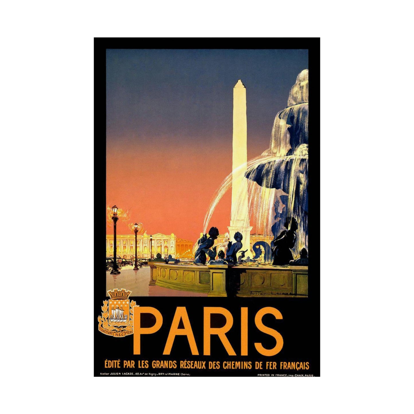 Paris. Vintage Travel Poster. - Art Deco public domain image High Quality Matte Wall Art Poster for Home, Office, Classroom