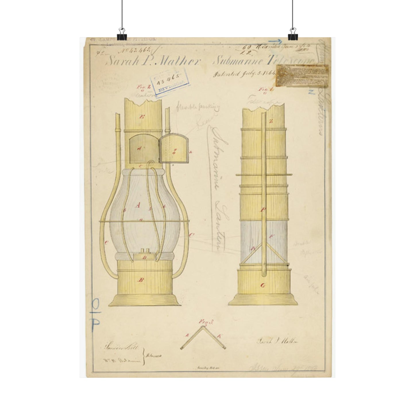 Patent drawing - Drawing of Submarine Telescope Public domain  image High Quality Matte Wall Art Poster for Home, Office, Classroom