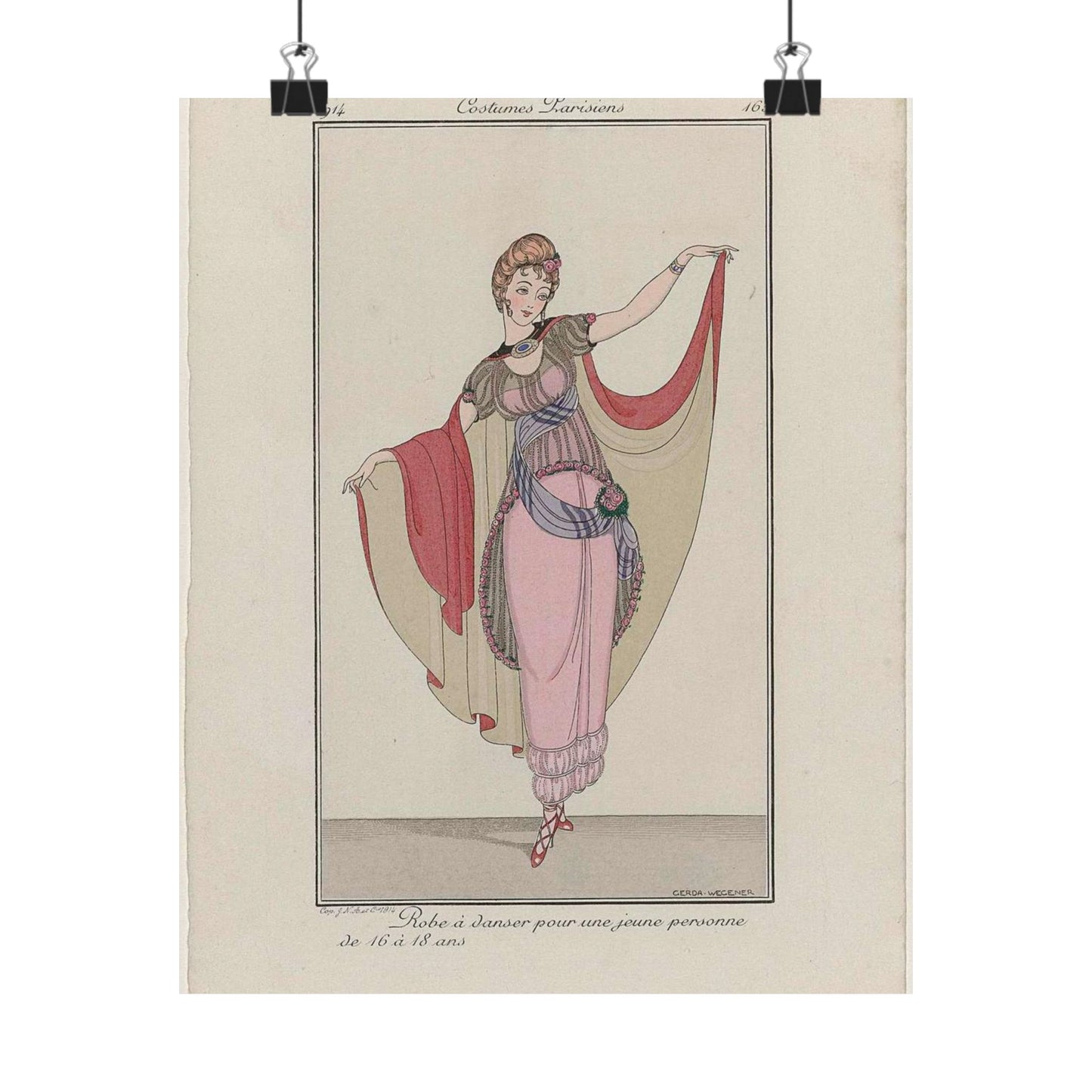 Journal des Dames et des Modes, Costumes Parisiens, 1914, No. 165 : Robe à danser (...) High Quality Matte Wall Art Poster for Home, Office, Classroom