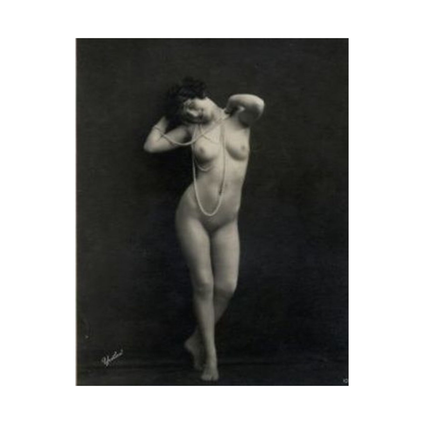 Erotic Art: WALERY - An old photo of a naked woman with pearls High Quality Matte Wall Art Poster for Home, Office, Classroom