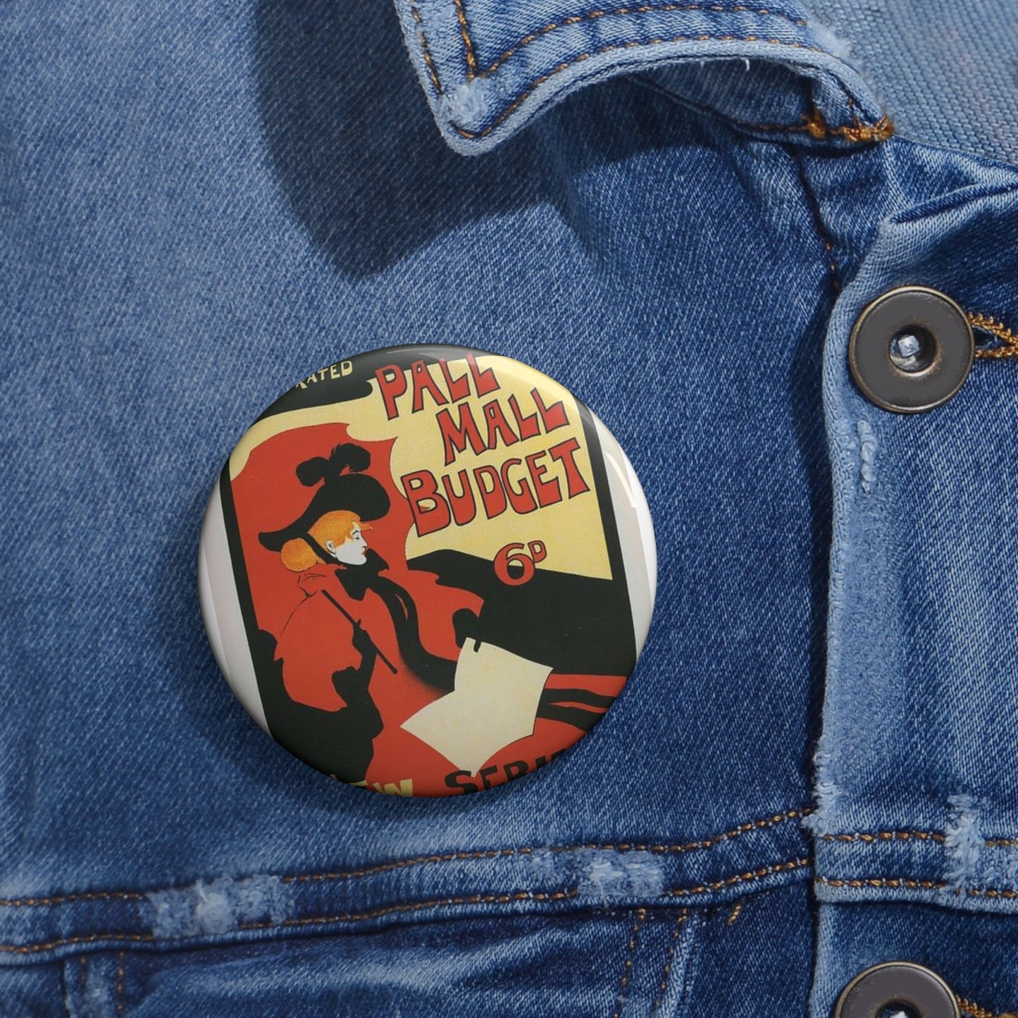 Affiche anglaise pour la revue hebdomadaire "Illustrated Pall Mall Budget". Pin Buttons with Crisp Design