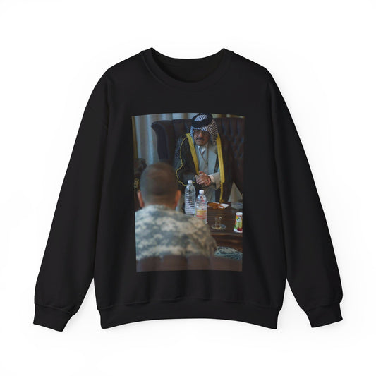 Sheik Mohammed al-Jorani listens to Col. Peter Baker, Black Heavy Blend Adult Crew Neck SweatShirt