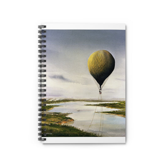 Artwork: "T.S.C. Lowe's Ballon Tethered at 1,000 Feet Above the York River in 1862". Artist: John McCoy Spiral Bound Ruled Notebook with Printed Cover
