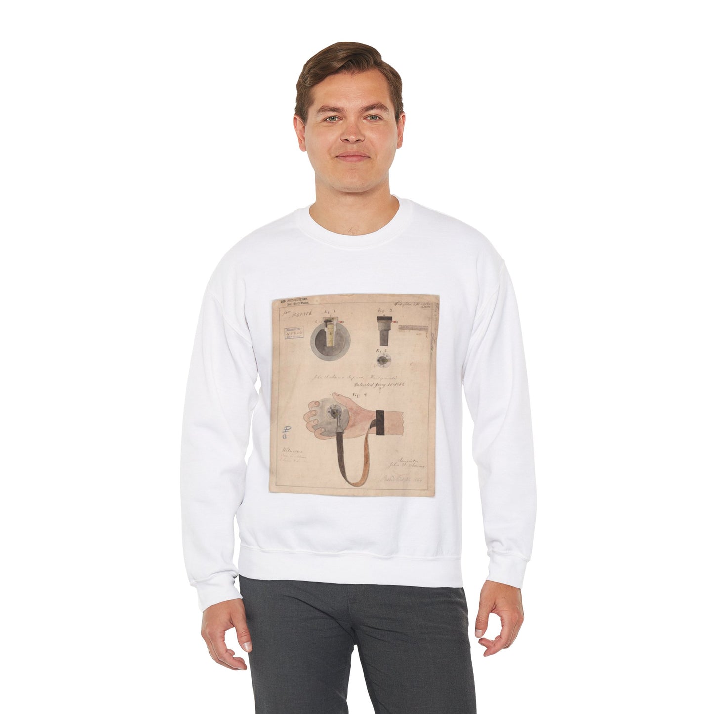 Patent drawing - Drawing of Improved Hand Grenade Public domain  image White Heavy Blend Adult Crew Neck SweatShirt