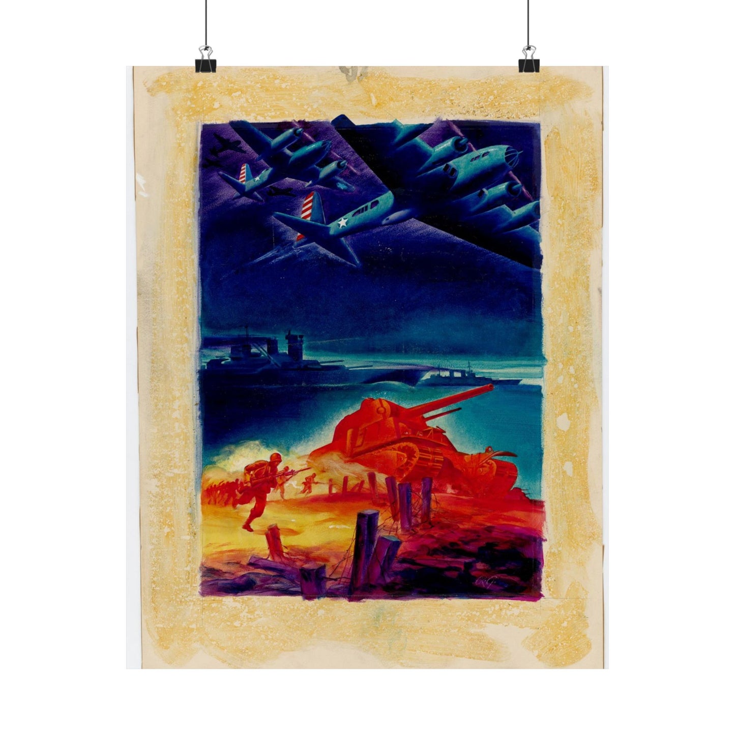 [Infantry, tanks, ships, airplanes attacking] [R.G.] High Quality Matte Wall Art Poster for Home, Office, Classroom