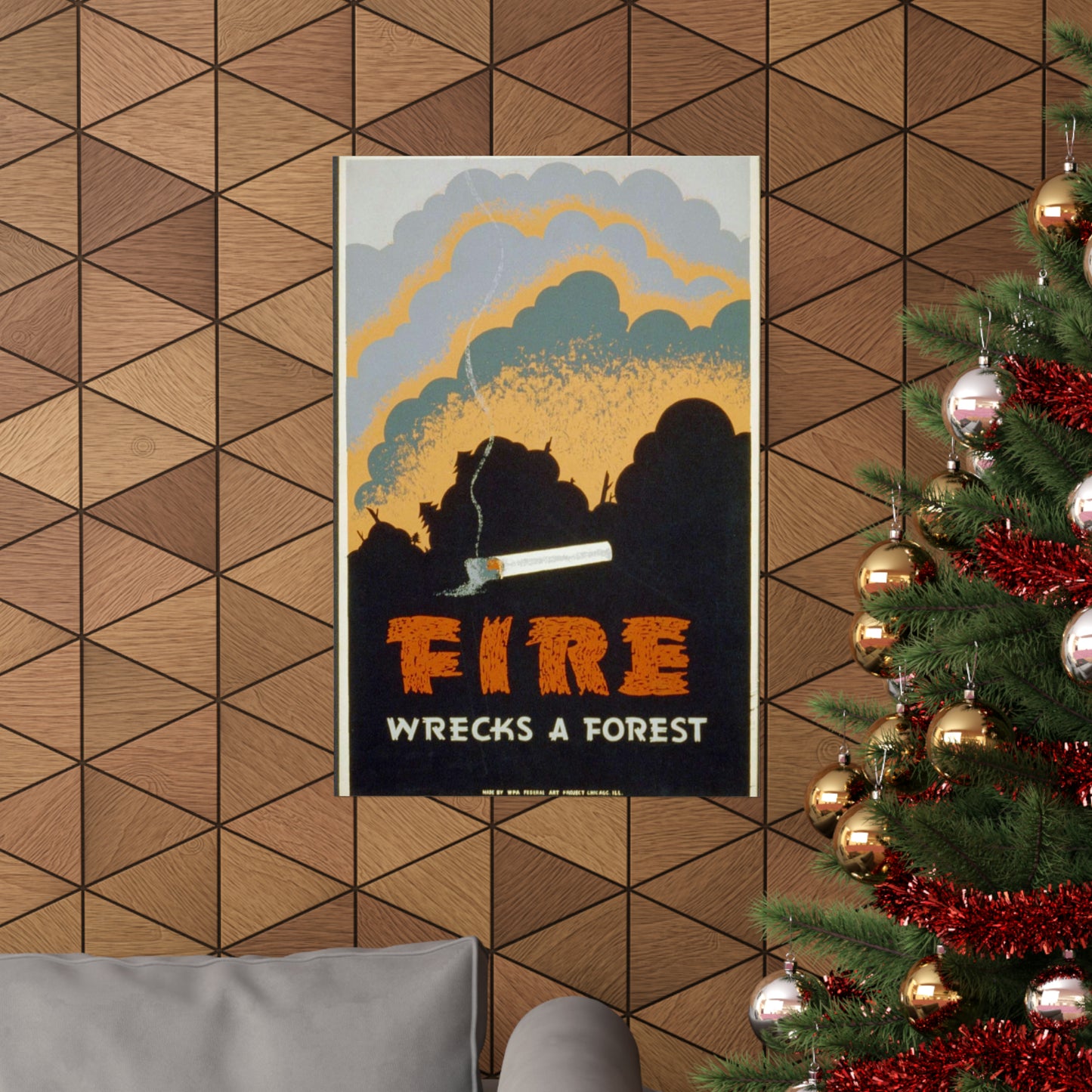 Fire wrecks a forest, Art Deco Poster High Quality Matte Wall Art Poster for Home, Office, Classroom