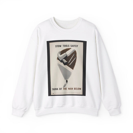 Stow Tools Safely Tom Eckersley White Heavy Blend Adult Crew Neck SweatShirt