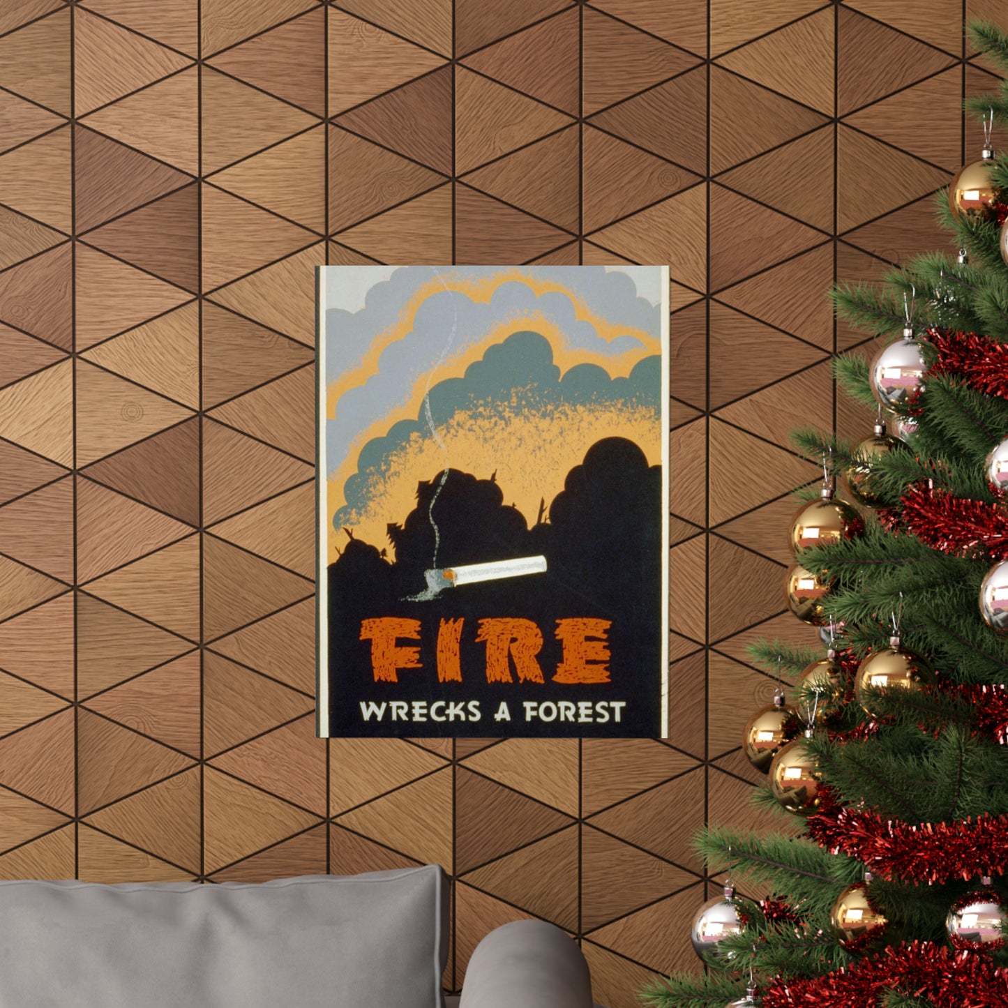 Fire wrecks a forest, Art Deco Poster High Quality Matte Wall Art Poster for Home, Office, Classroom