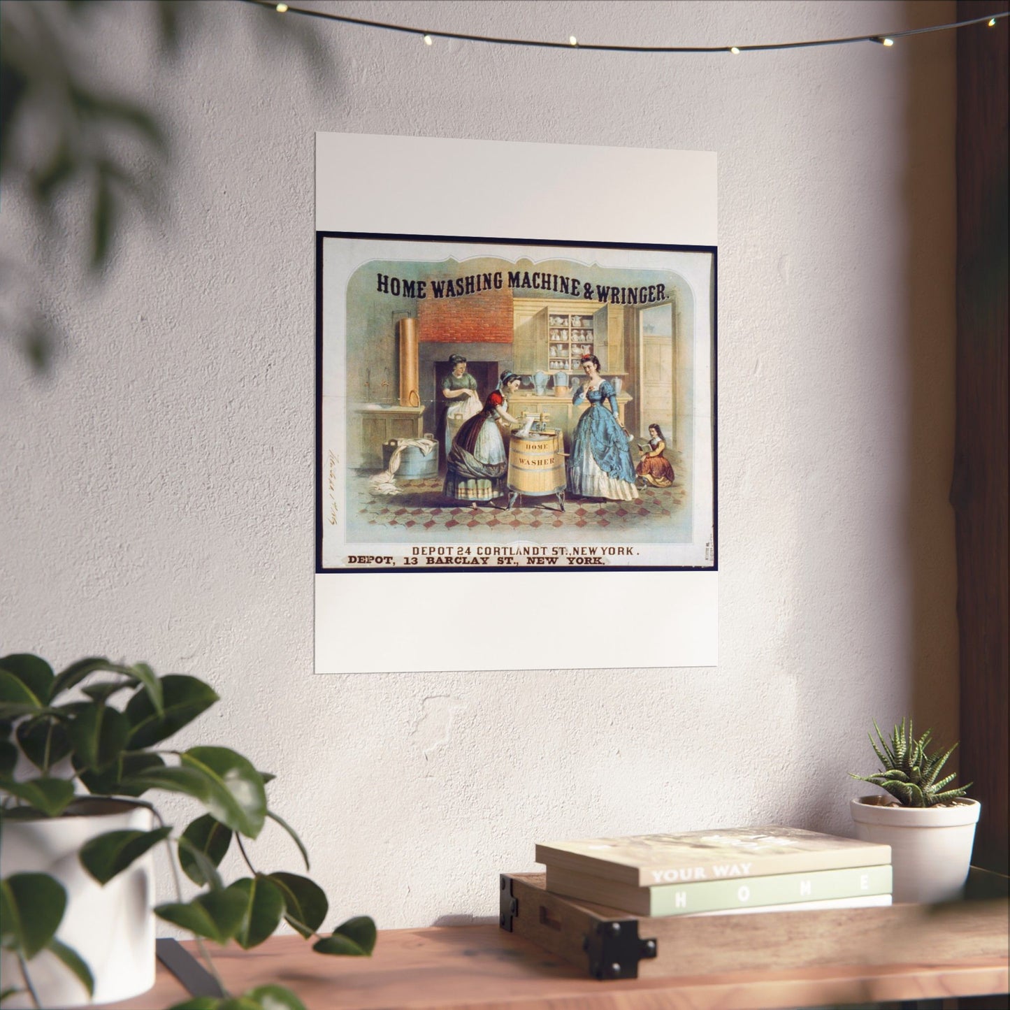 Home washing machine & wringer - A painting of women washing machines in a kitchen High Quality Matte Wall Art Poster for Home, Office, Classroom