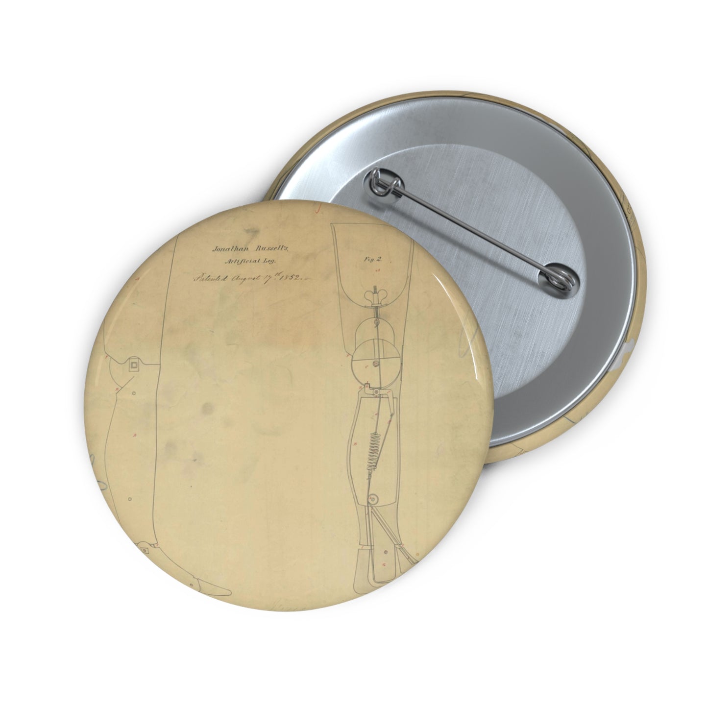 Patent drawing - for Jonathan Russell's Artificial Leg Public domain  image Pin Buttons with Crisp Design