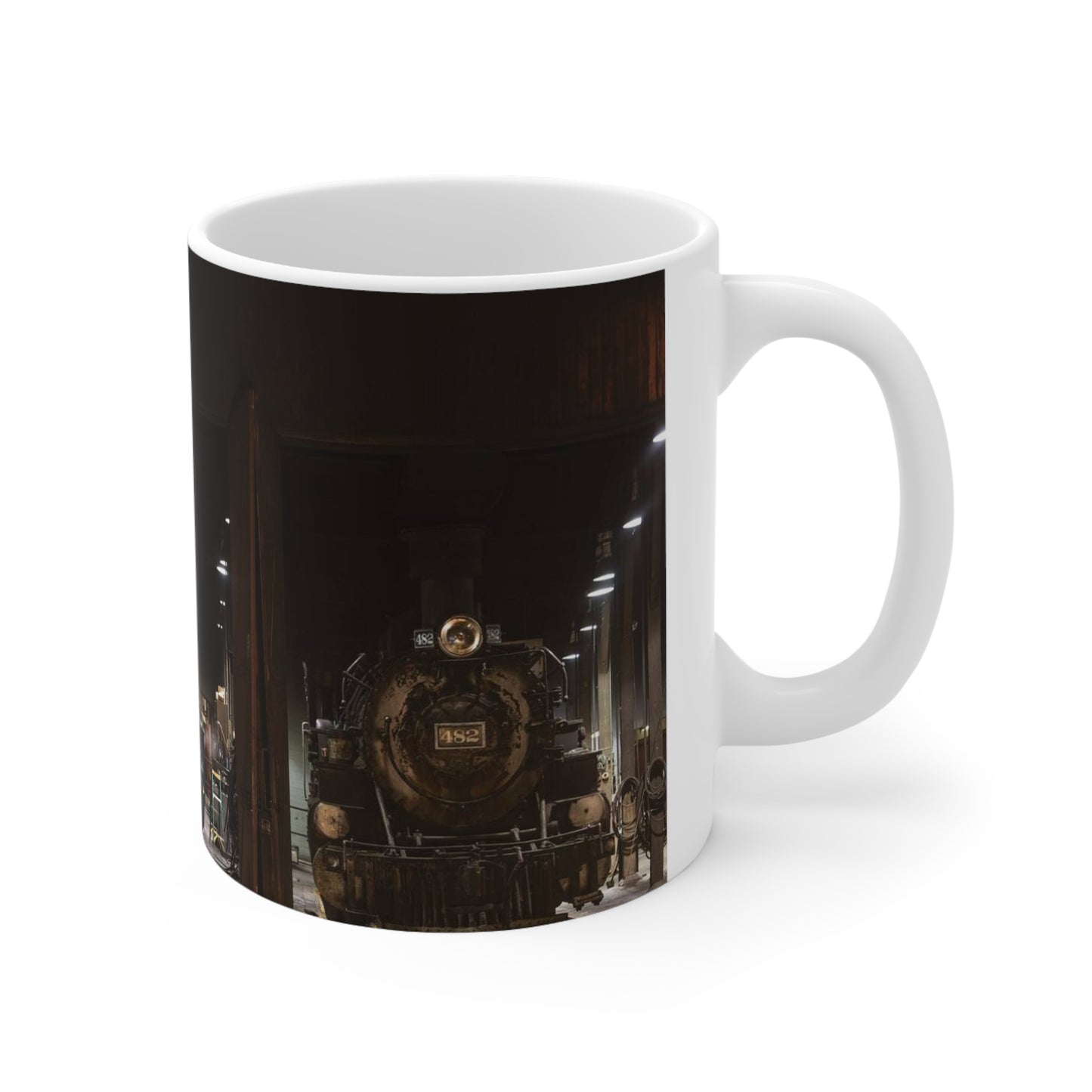 Steam locomotives in the roundhouse of the Durango & Silverton Narrow Gauge Scenic Railroad in Durango, Colorado Beautiful Novelty Ceramic Coffee Mug 11oz