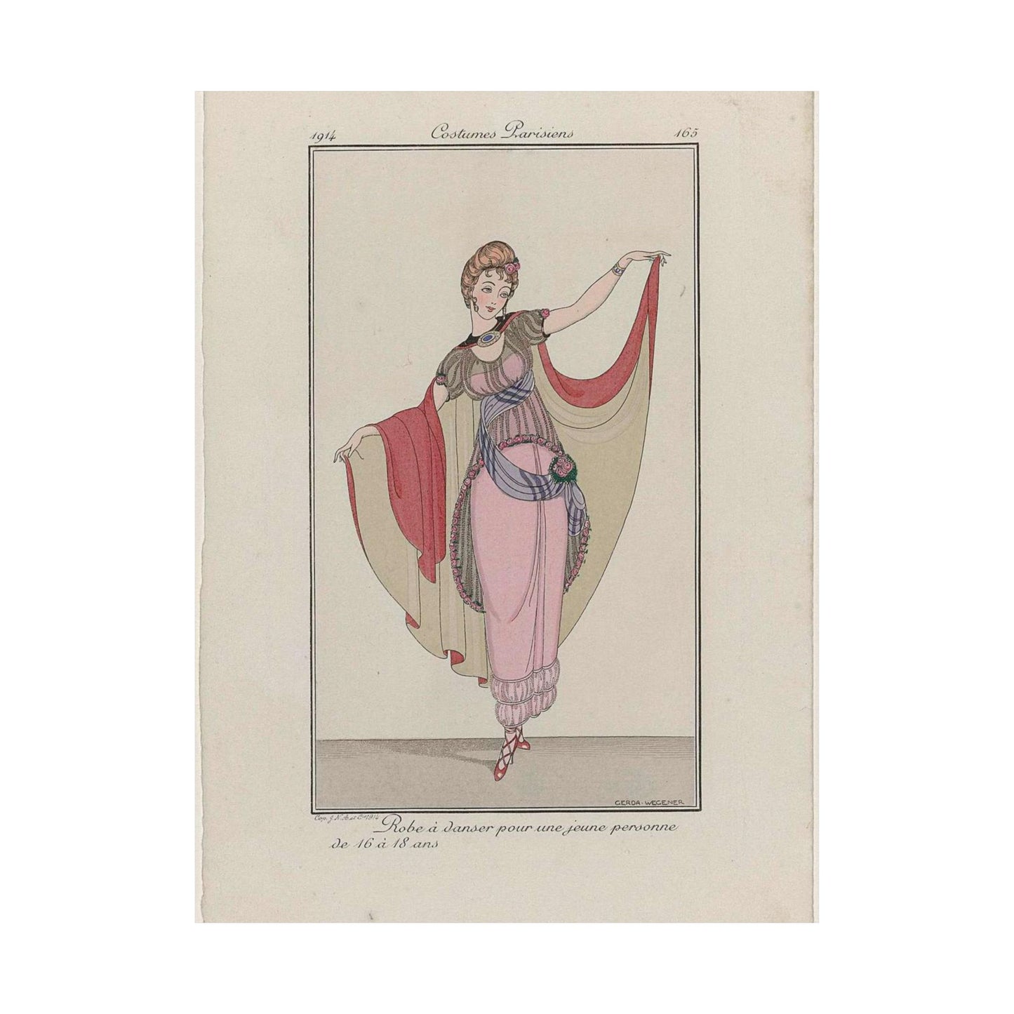 Journal des Dames et des Modes, Costumes Parisiens, 1914, No. 165 : Robe à danser (...) High Quality Matte Wall Art Poster for Home, Office, Classroom