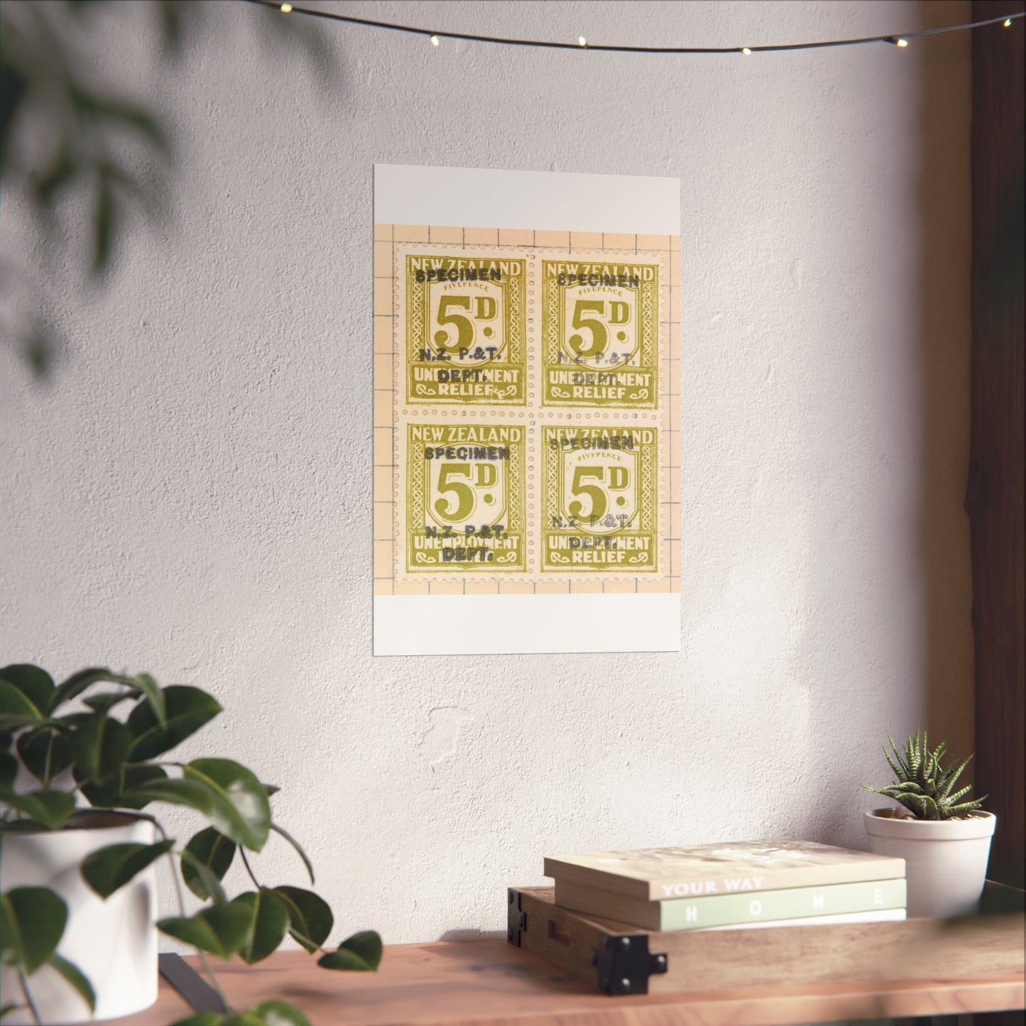 Block of five penny Unemployment Relief stamps overprinted 'Specimen' High Quality Matte Wall Art Poster for Home, Office, Classroom