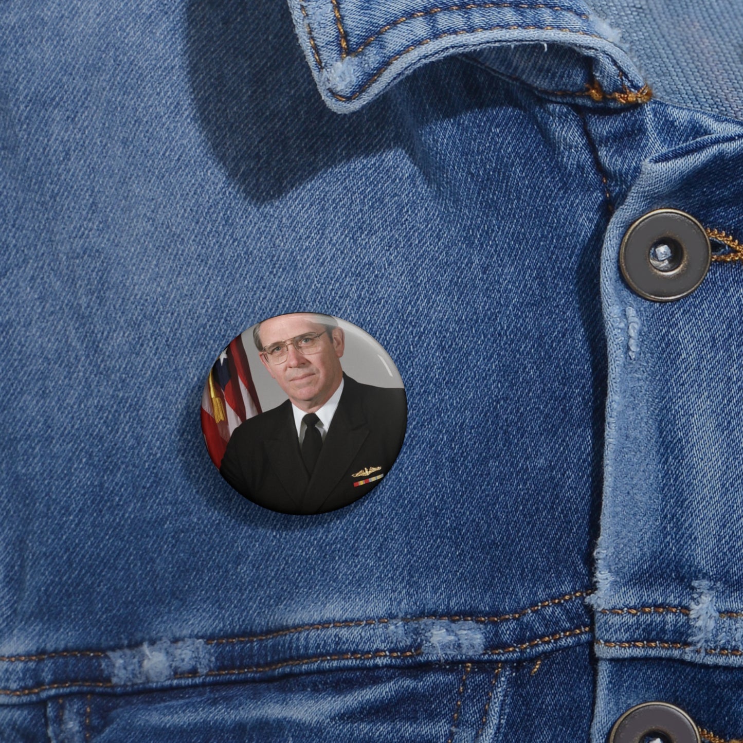Portrait:  US Navy (USN) Captain (CAPT) Charles A. Hougland (uncovered) Pin Buttons with Crisp Design