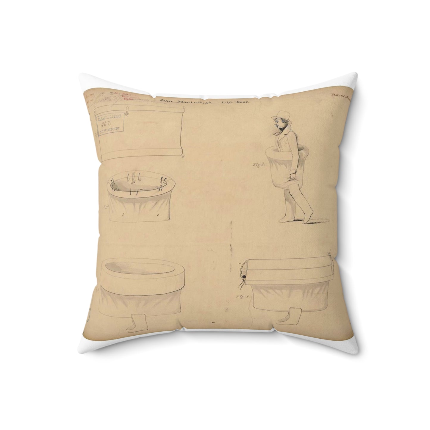 Patent drawing - Drawing of a Life Boat Public domain  image Decorative Accent Square Pillow