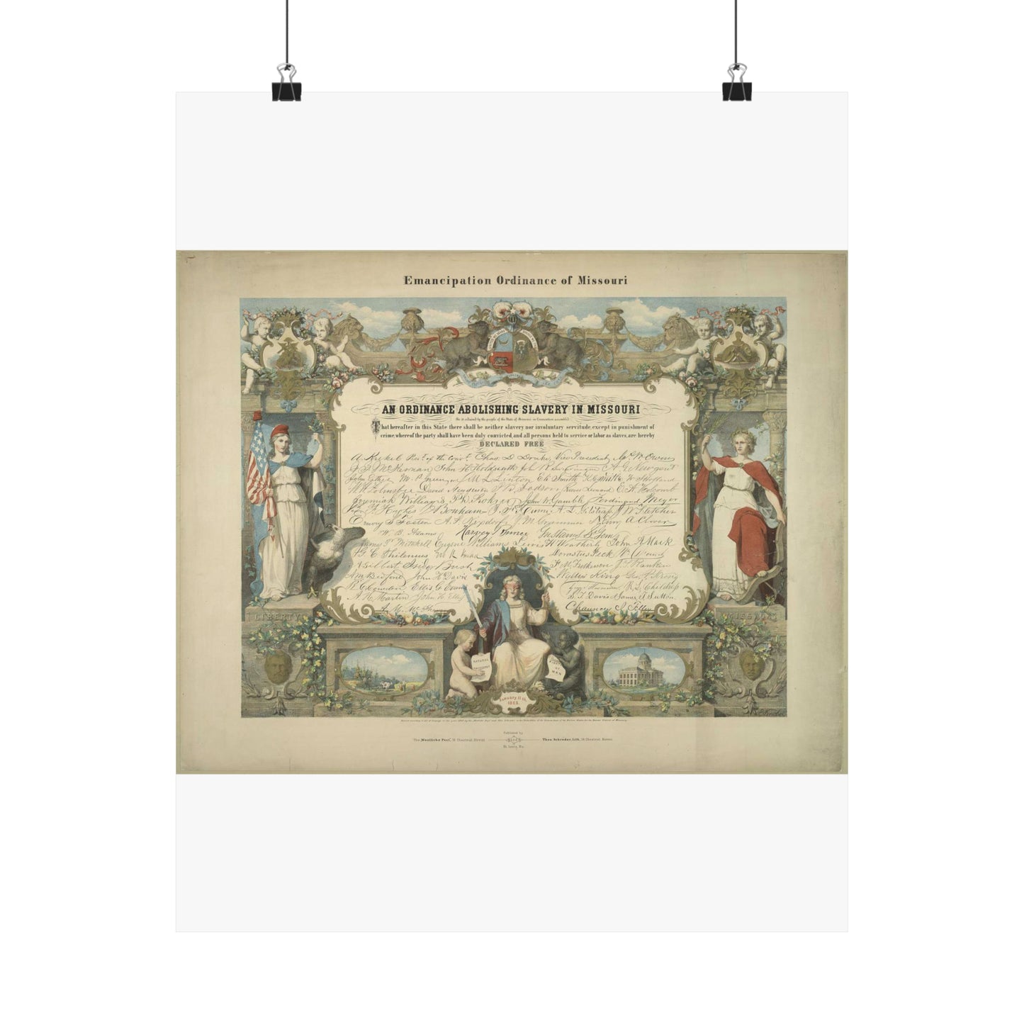 Emancipation Ordinance of Missouri. An ordinance abolishing slavery in Missouri / E. Knobel. High Quality Matte Wall Art Poster for Home, Office, Classroom