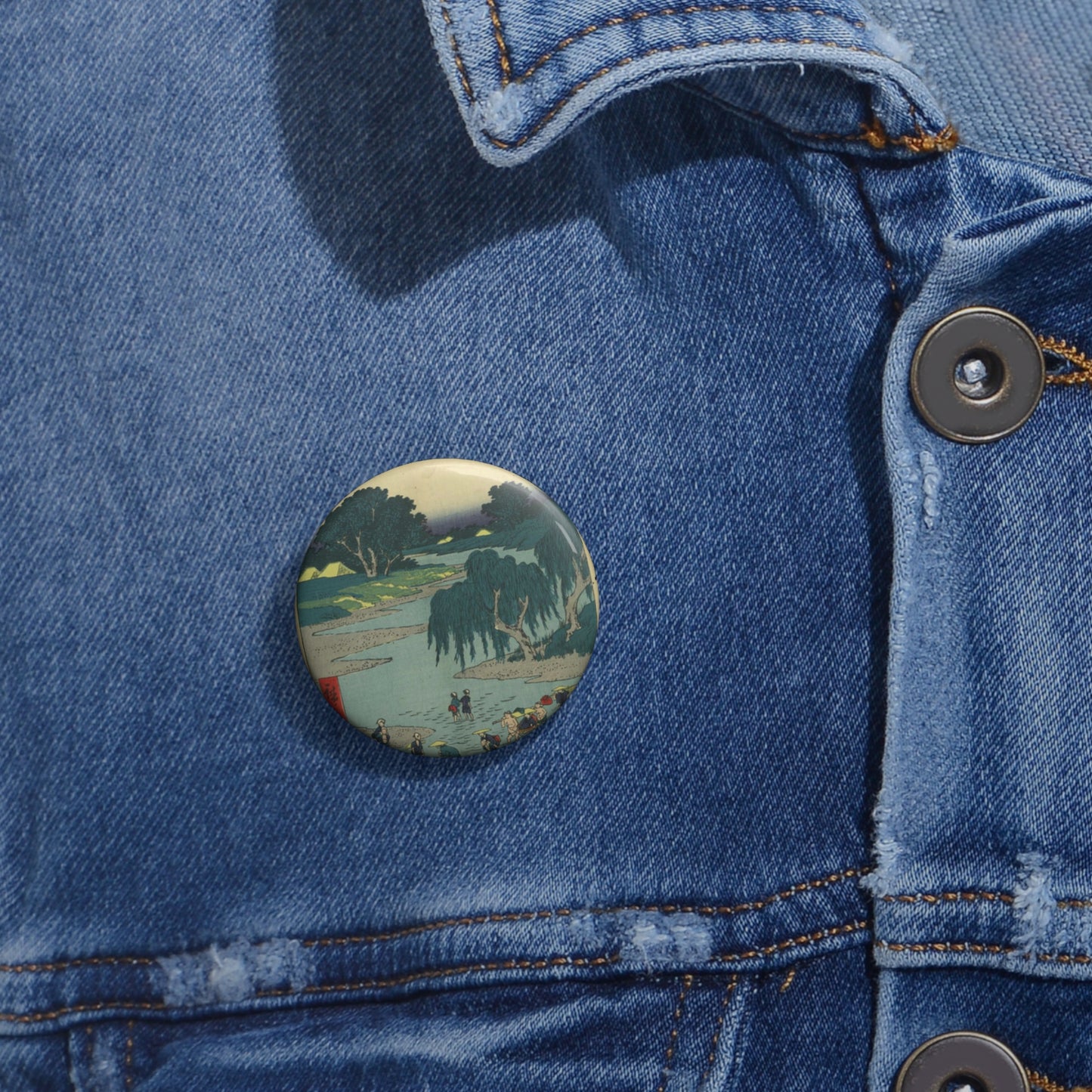 Fujieda, Andō Hiroshige - Public domain portrait drawing  Pin Buttons with Crisp Design