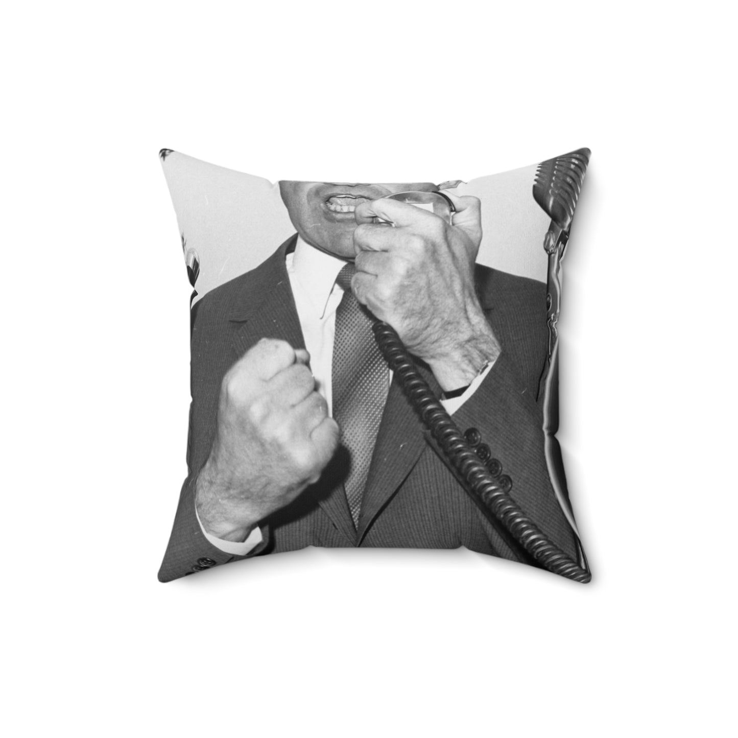 Richard Nixon clinches his fist as he addresses his first audience in Long Island, New York Decorative Accent Square Pillow