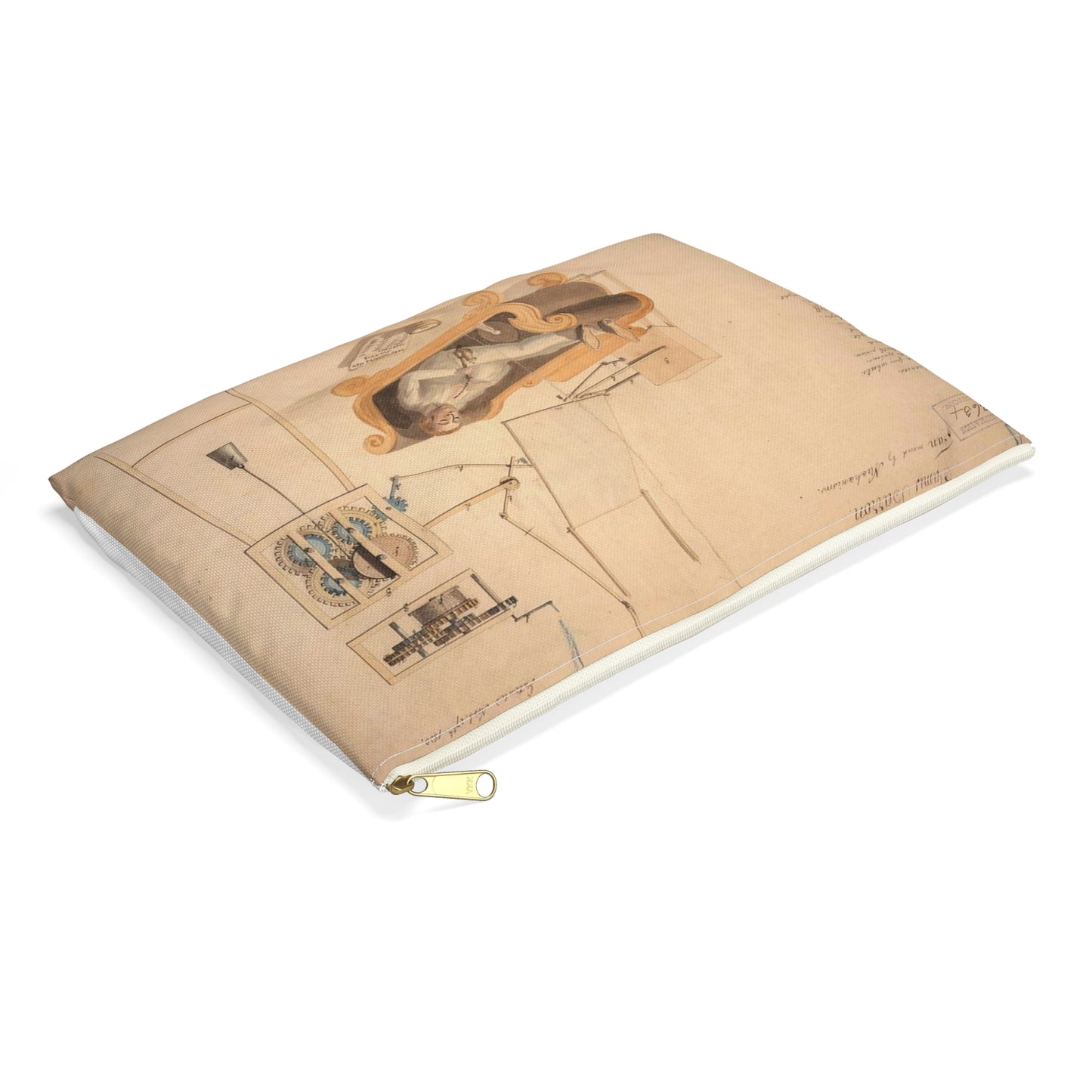Patent drawing - Drawing of Fan Moved by Mechanism Public domain  image Large Organizer Pouch with Black Zipper