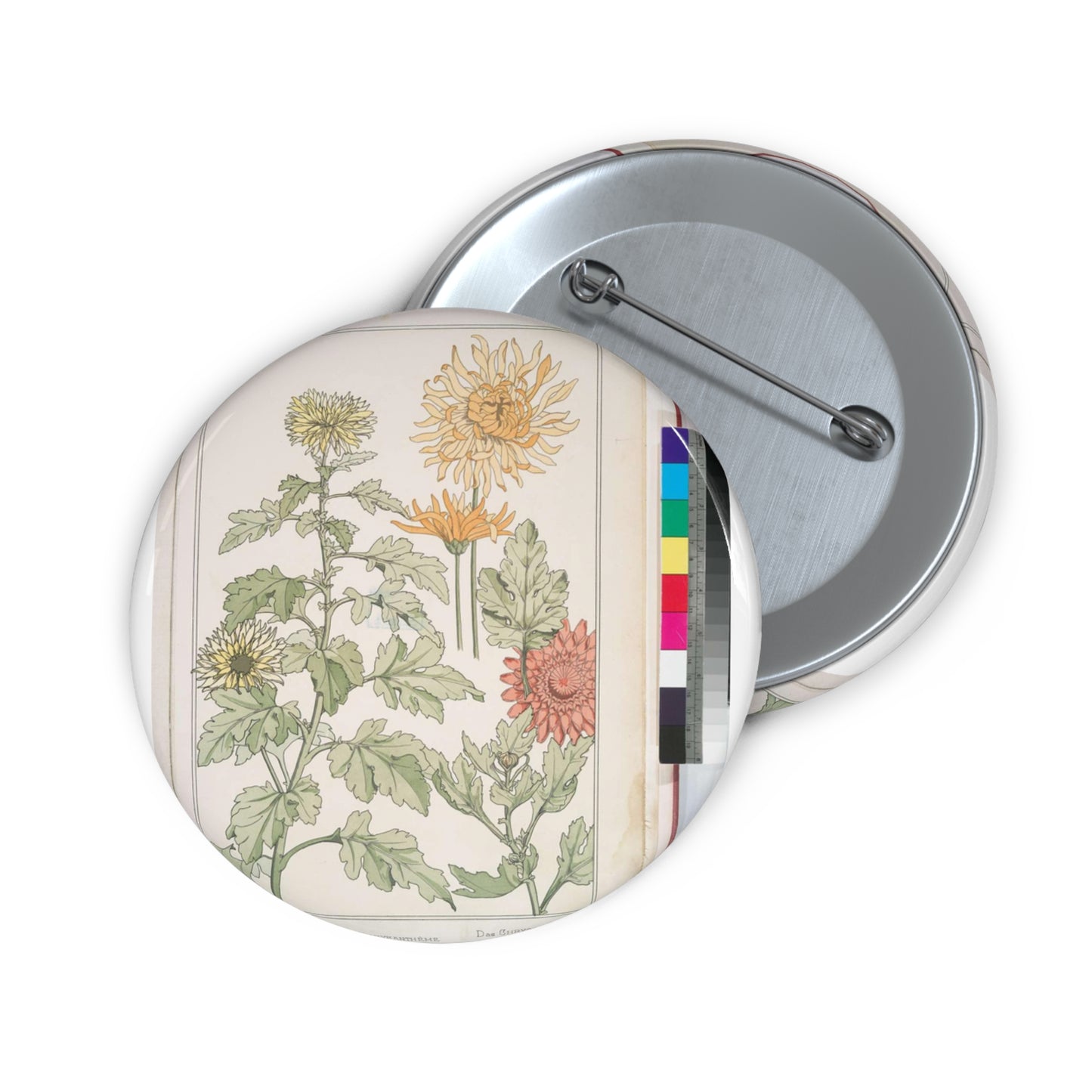 Chrysanthème, Art Nouveau Poster Pin Buttons with Crisp Design