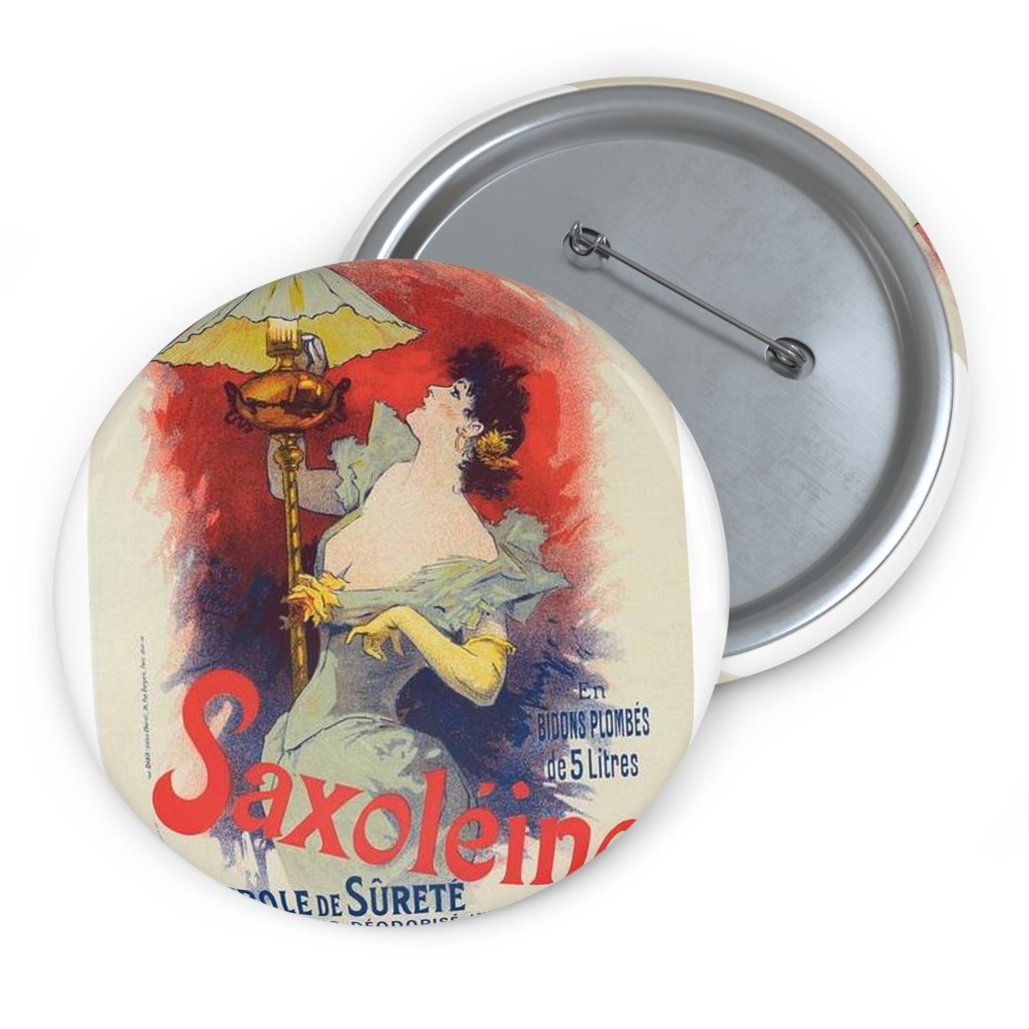 Affiche pour la "Saxoléine". - Art nouveau public domain poster Pin Buttons with Crisp Design